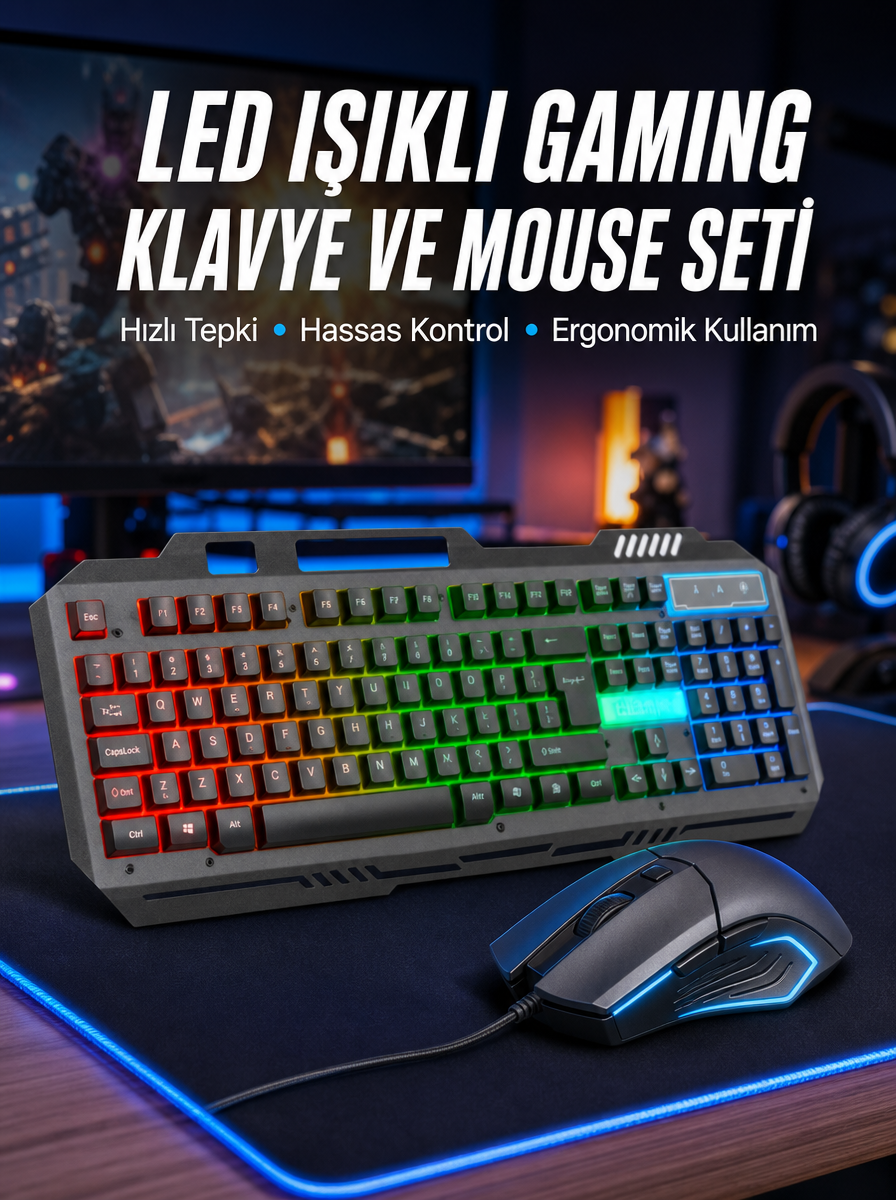 Işıklı Oyuncu Q Klavye Mouse Seti Siyah Gaming Oyuncu Klavye Yeni Nesil - Lisinya