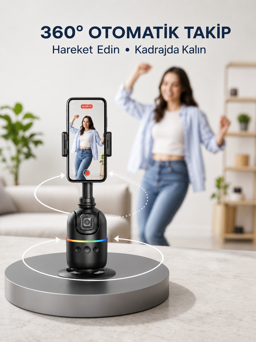 Yapay Zeka Destekli Yüz Takip Özellikli 360 Derece Dönen Masaüstü Telefon Sabitleyici Yeni Nesil - Lisinya Yapay Zeka Destekli Yüz Takip Özellikli 360 Derece Dönen Masaüstü Telefon Sabitleyici Yeni Nesil - Lisinya