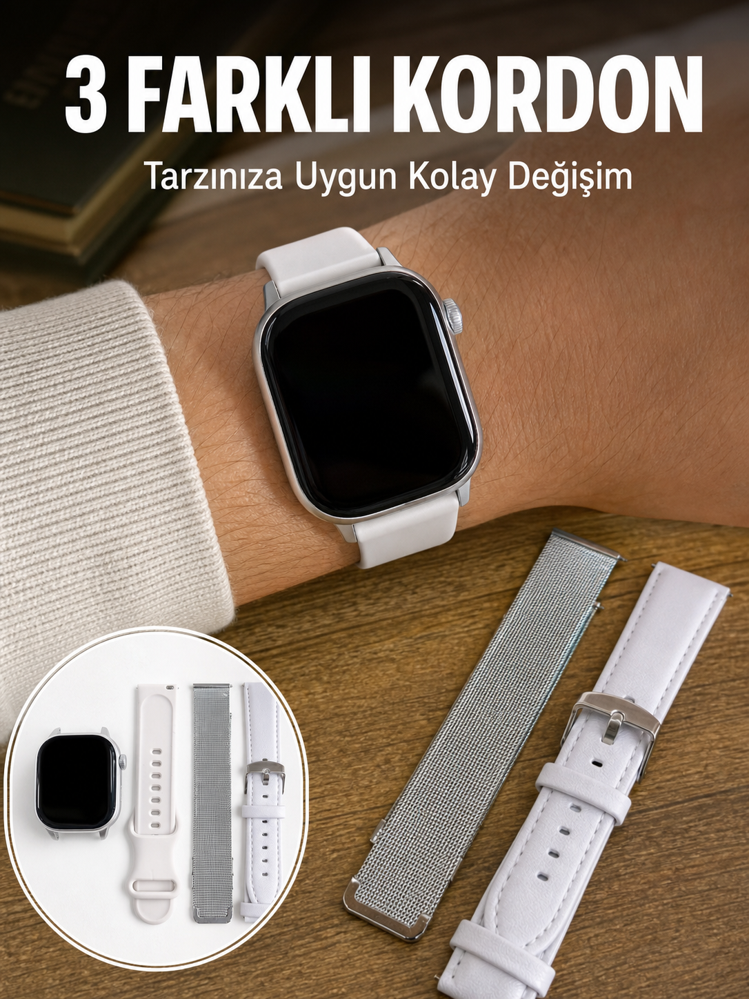 Bluetooth Görüşmeli Dokunmatik Akıllı Saat 3 Farklı Kordon Seçeneği - Lisinya