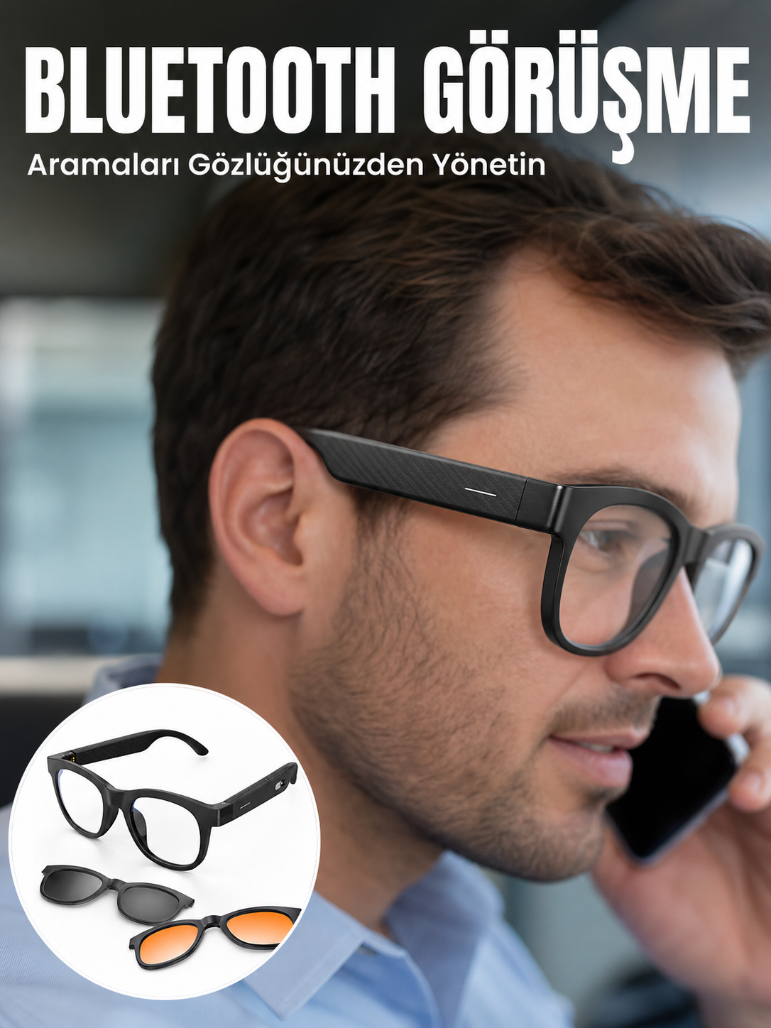 Yapay Zekâ Destekli Kablosuz Akıllı Gözlük Bluetooth Görüşme Müzik Dinleme ve Manyetik Şarj Özellikli - Lisinya