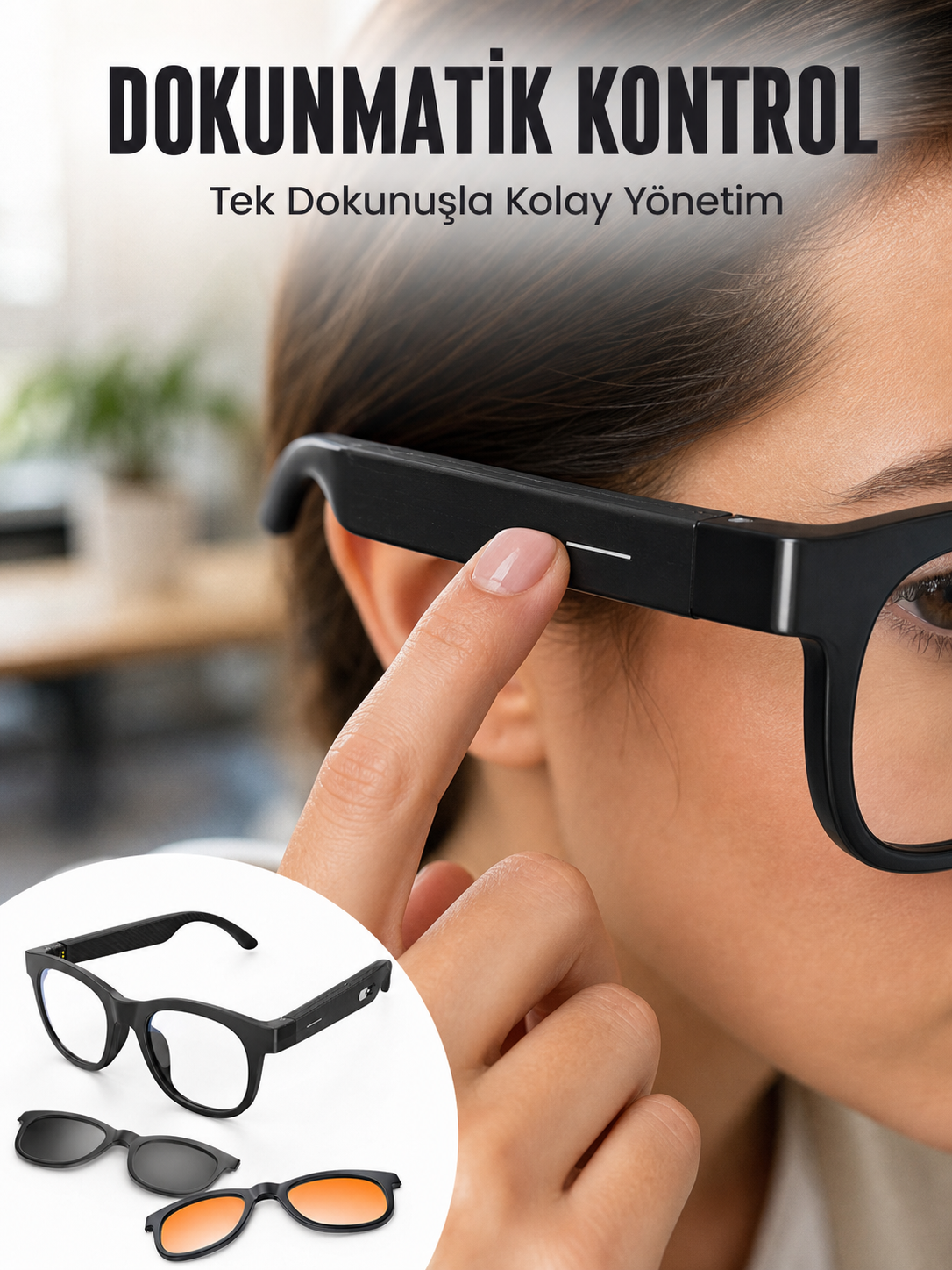 Yapay Zekâ Destekli Bluetooth Gözlük Telefon Görüşmesi Müzik Dinleme Manyetik Şarj ve Açık Kulak Teknolojisi - Lisinya
