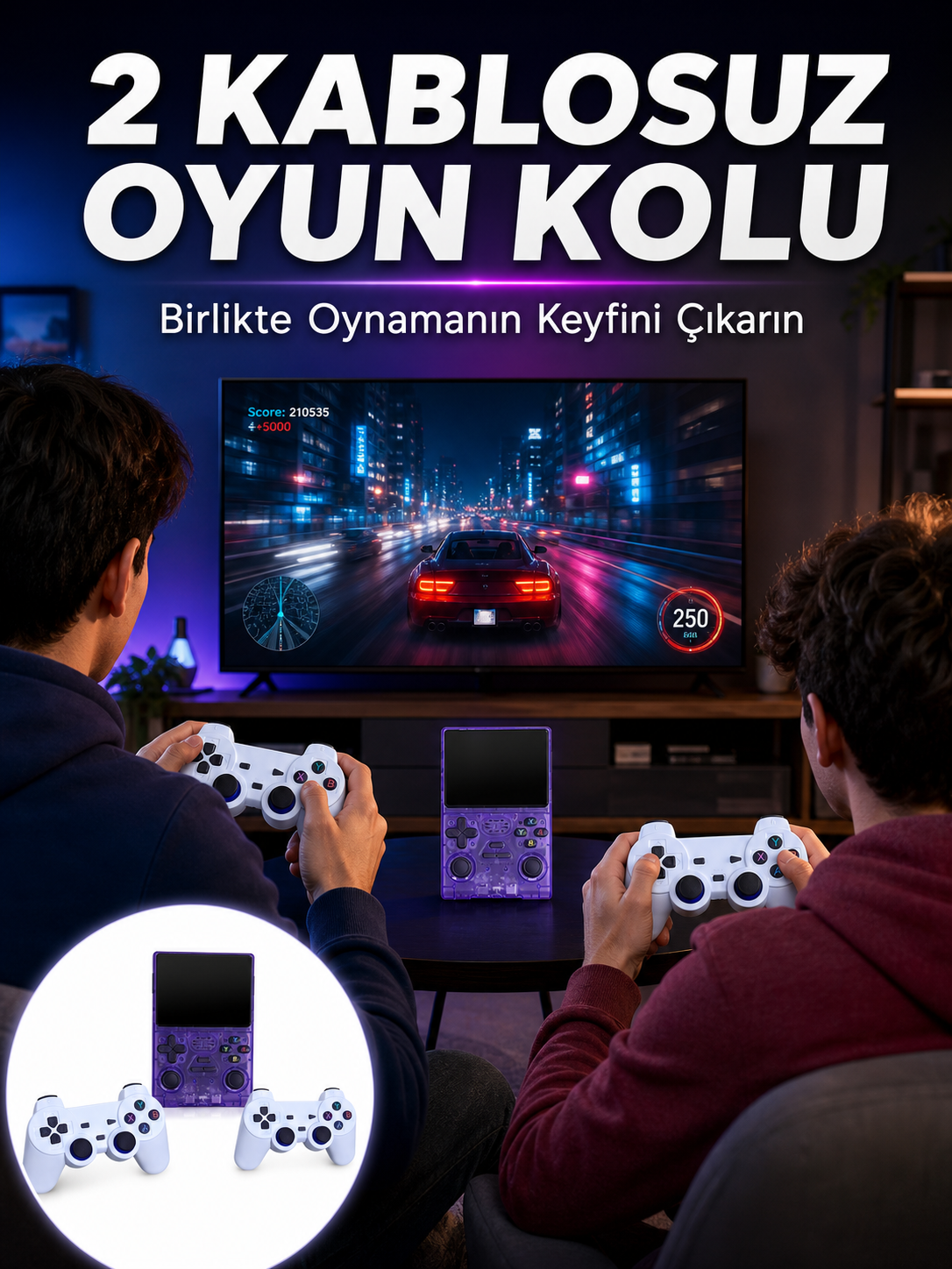 HDMI TV Bağlantılı Kablosuz Kollu Taşınabilir Oyun Konsolu - Lisinya