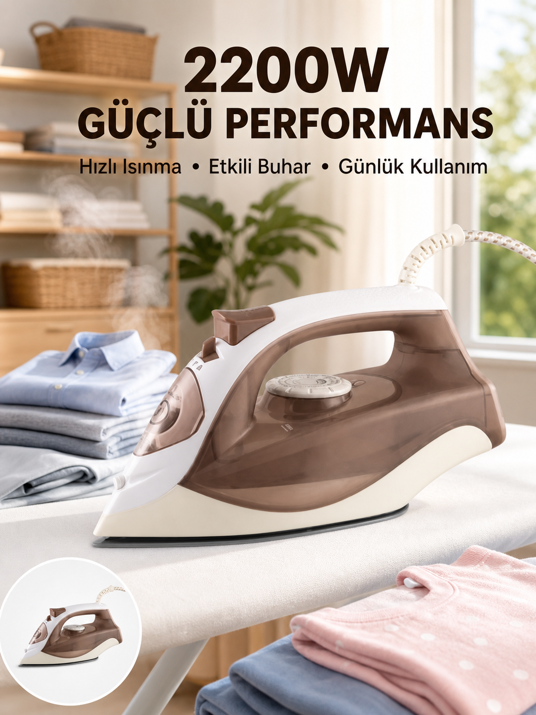 Buharlı Ütü 2200W Kireç Önleyici Self Clean Damlatmaz Kahverengi - Lisinya Buharlı Ütü 2200W Kireç Önleyici Self Clean Damlatmaz Kahverengi - Lisinya