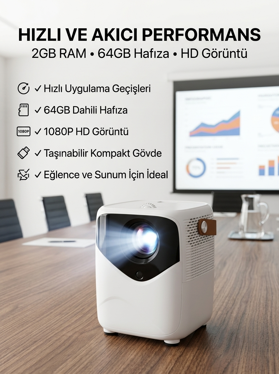 Yüksek HD Görünümlü Taşınabilir Projeksiyon Cihazı - Lisinya
