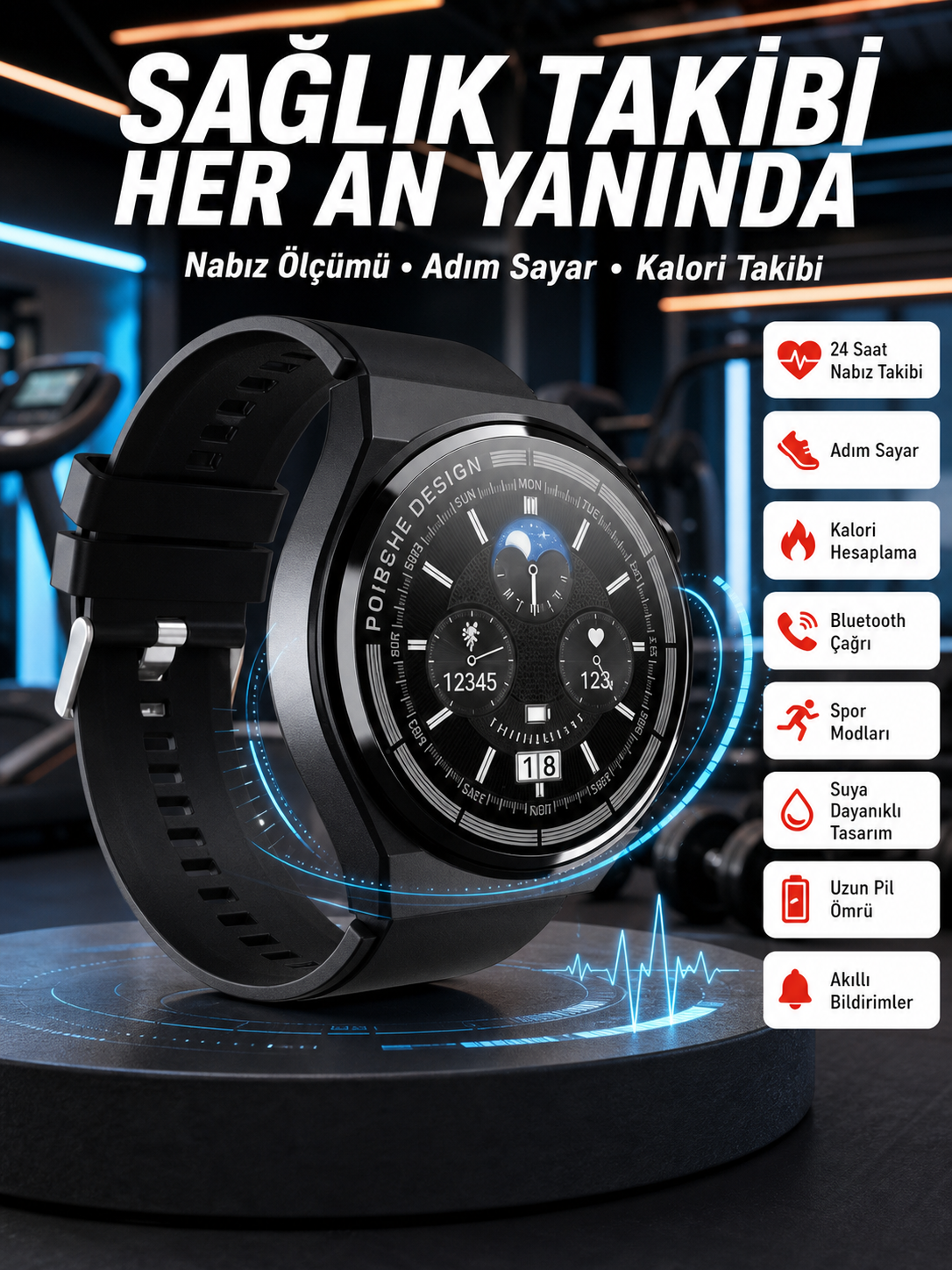 En Çok Tercih Edilen Akıllı Saat Amoled Ekran Nabız Sensörü GPS Uyumlu Adımsayar - Lisinya