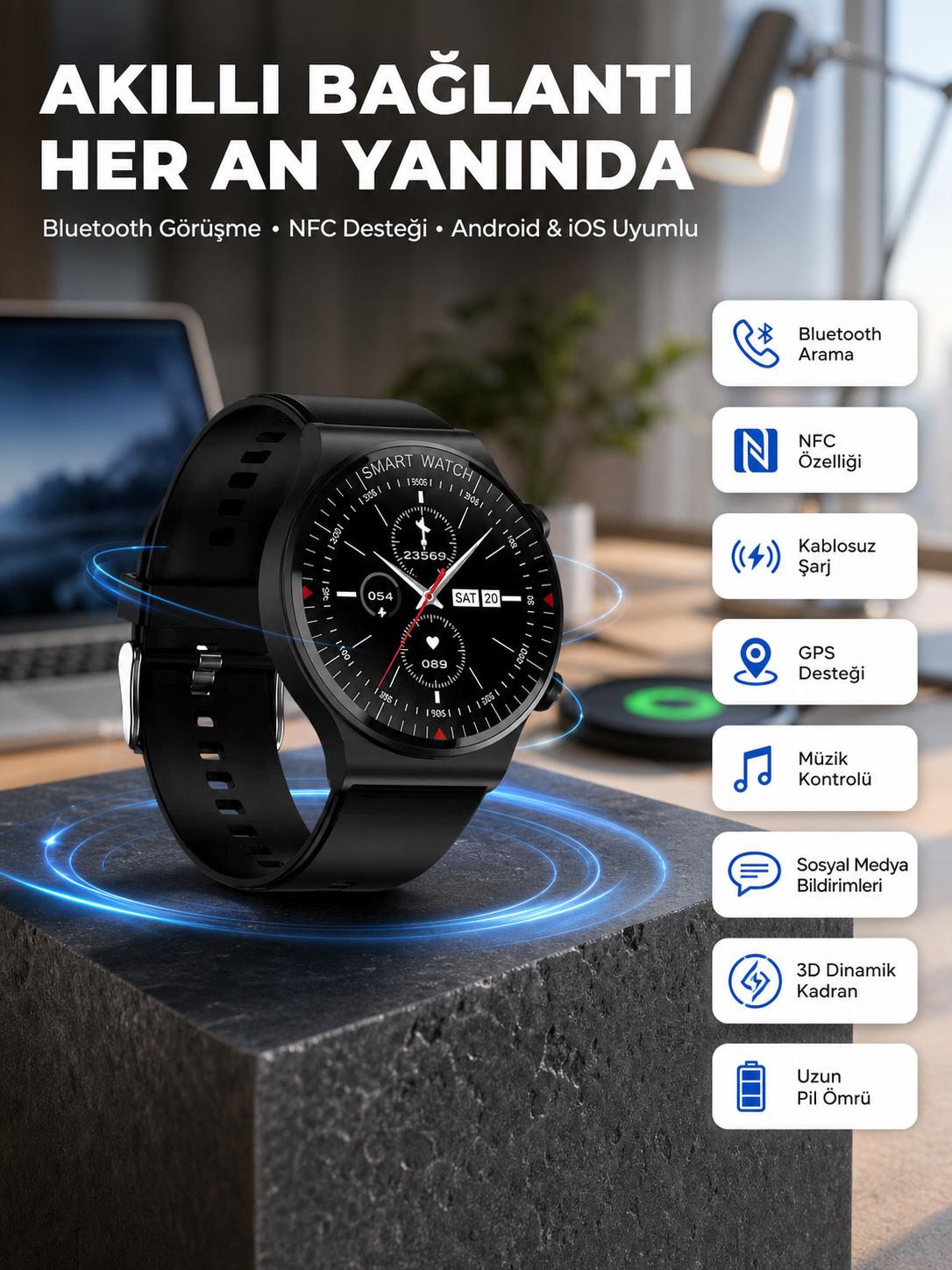 Akıllı Saat Yeni Nesil Üç Kordonlu Nabız Ölçer Çağrı Cevaplama - Lisinya