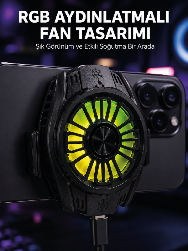 RGB Fan Aydınlatmalı Sessiz Çalışan Telefon Soğutucu - Lisinya