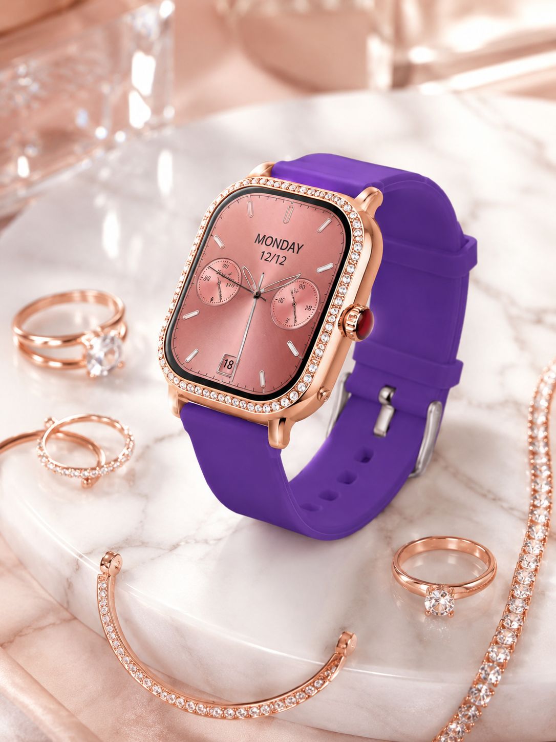 3 Kordonlu Rose Gold Kasalı Kadın Akıllı Saat Seti - Lisinya 3 Kordonlu Rose Gold Kasalı Kadın Akıllı Saat Seti - Lisinya