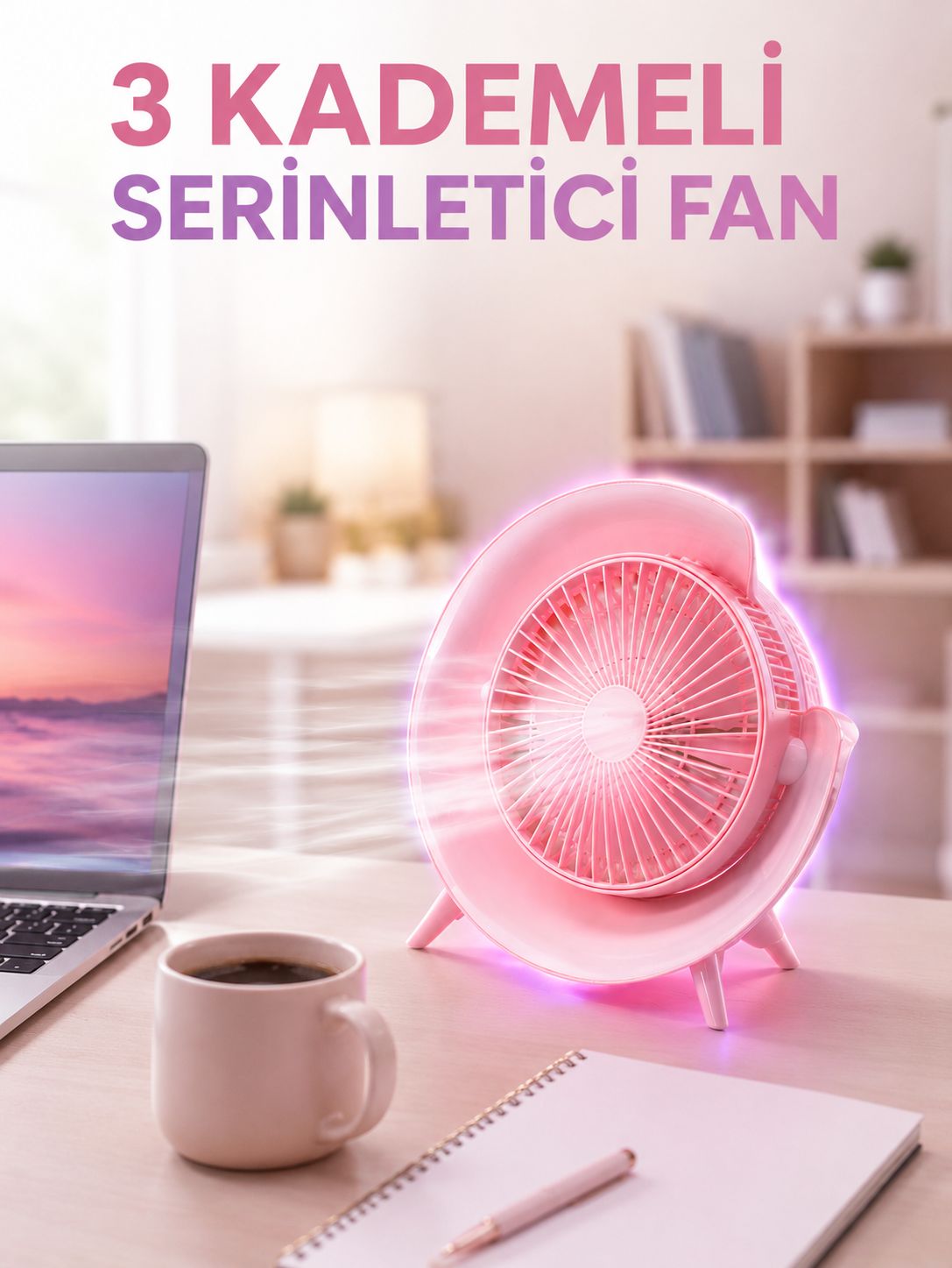 RGB Işıklı 3 Kademeli USB Şarjlı Masaüstü Vantilatör - Lisinya RGB Işıklı 3 Kademeli USB Şarjlı Masaüstü Vantilatör - Lisinya