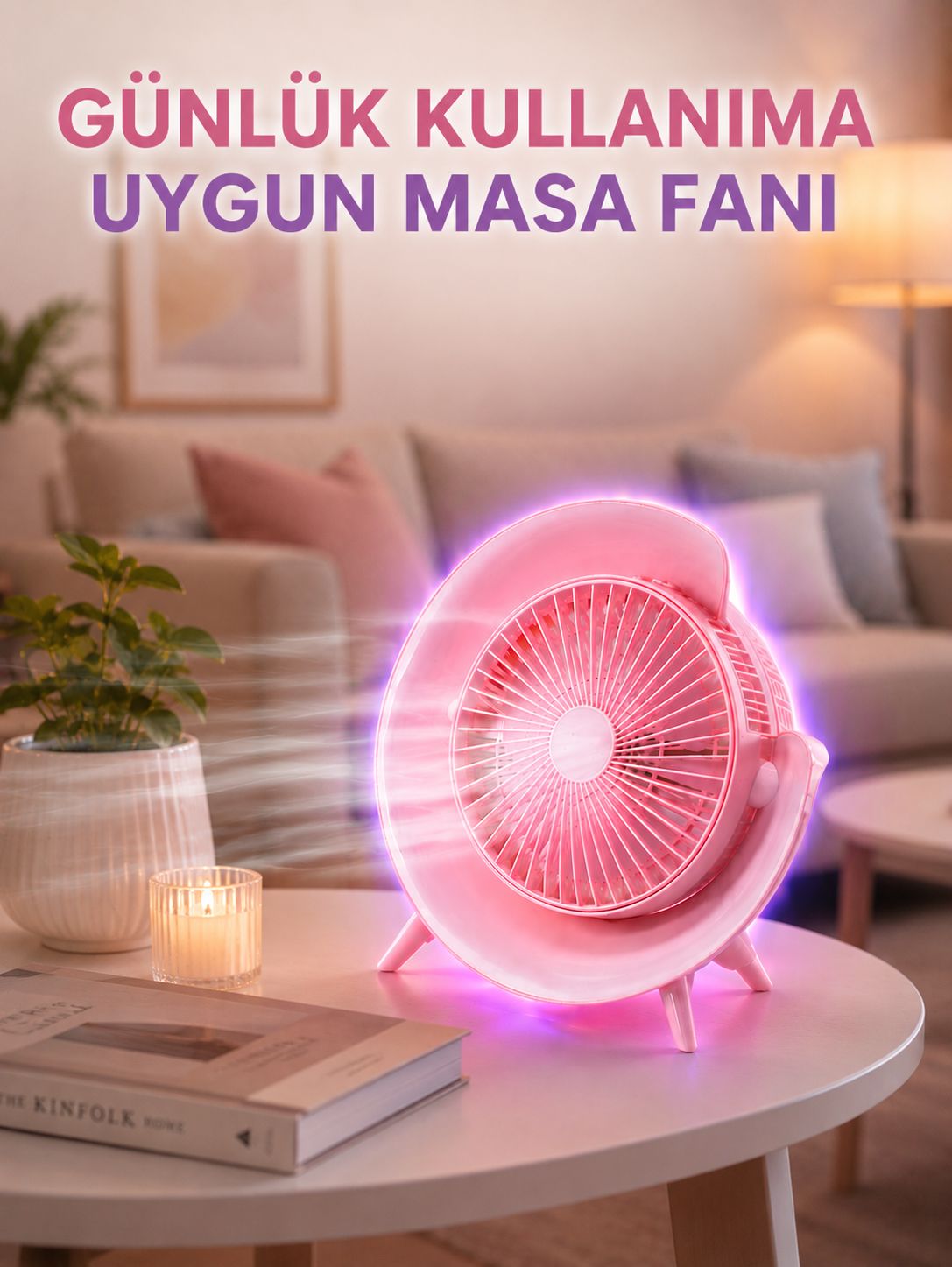 Renkli Ambiyans Işıklı Taşınabilir Masaüstü Vantilatör - Lisinya
