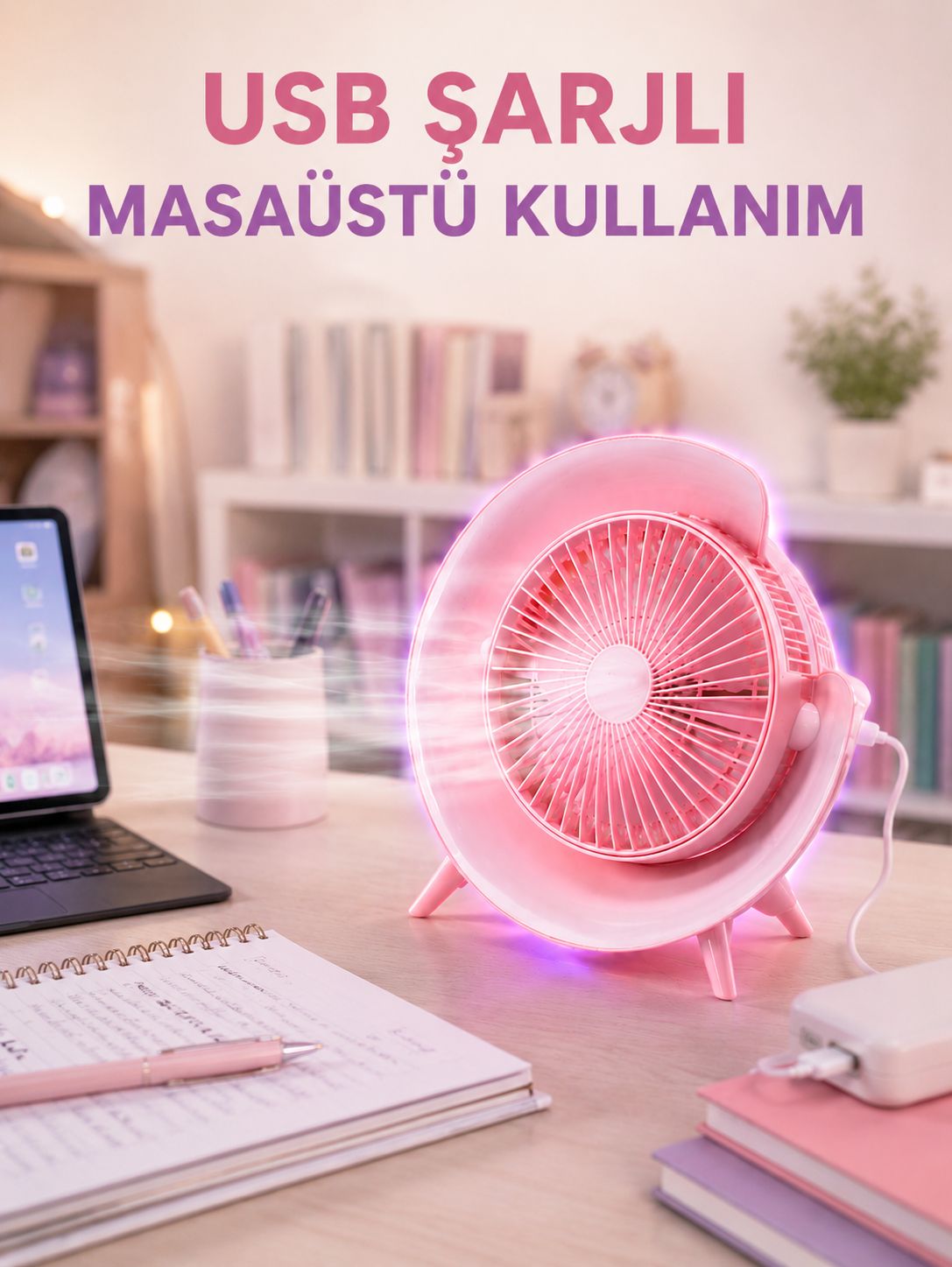 Gece Lambası Özellikli Şarjlı Mini Masaüstü Fan - Lisinya Gece Lambası Özellikli Şarjlı Mini Masaüstü Fan - Lisinya