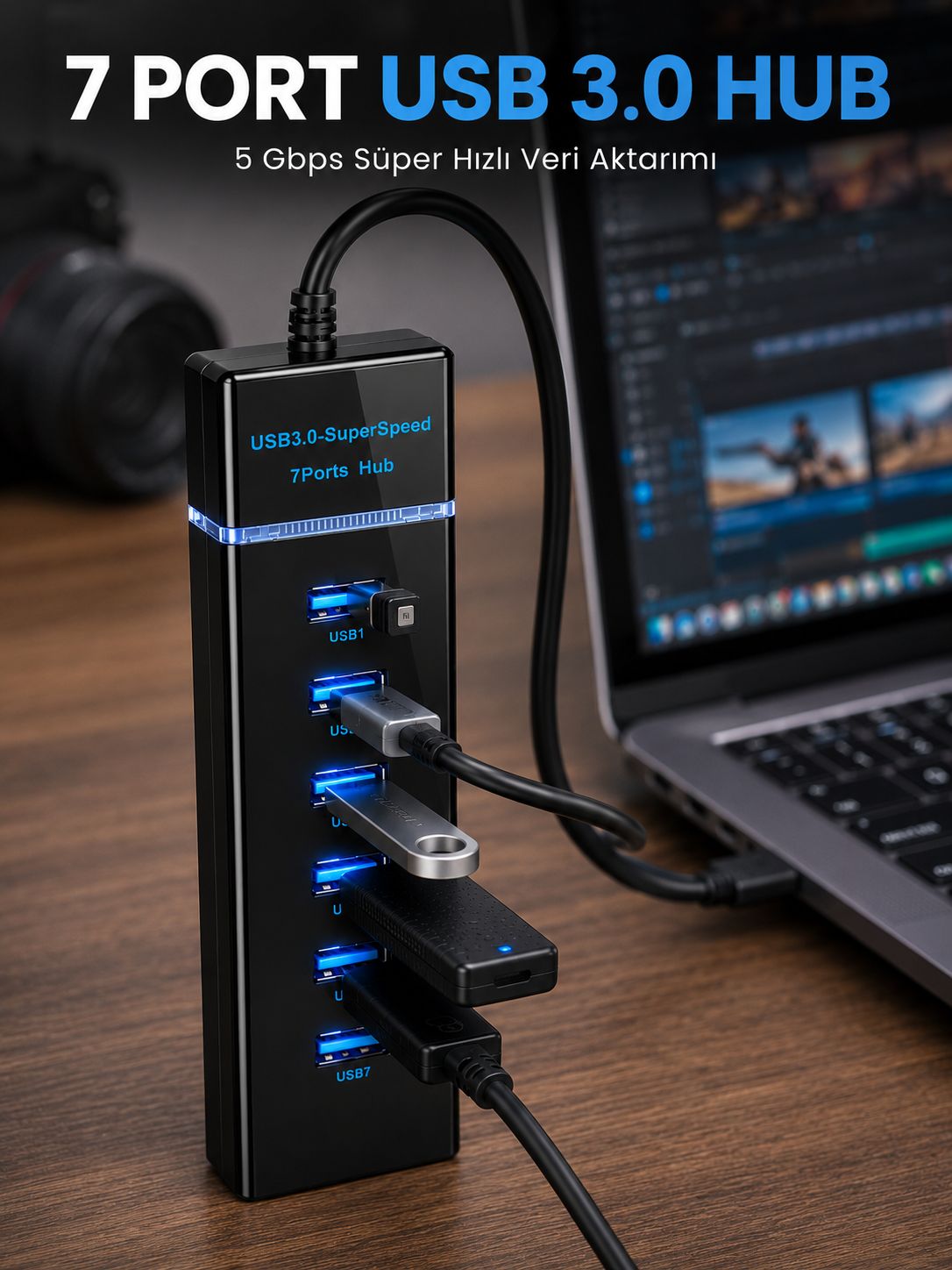7 Port USB 3.0 Çoklayıcı Hub 5Gbps Veri Aktarım Adaptörü - Lisinya 7 Port USB 3.0 Çoklayıcı Hub 5Gbps Veri Aktarım Adaptörü - Lisinya