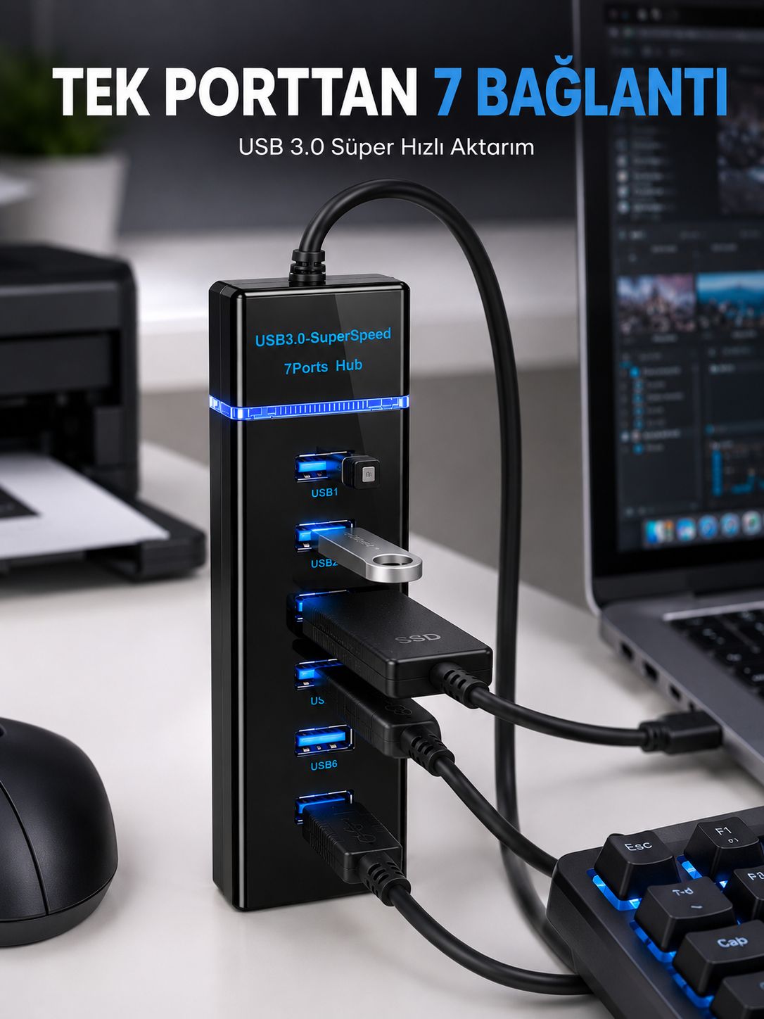 USB Hub 7 Port USB 3.0 Çoklayıcı Windows Uyumlu - Lisinya USB Hub 7 Port USB 3.0 Çoklayıcı Windows Uyumlu - Lisinya