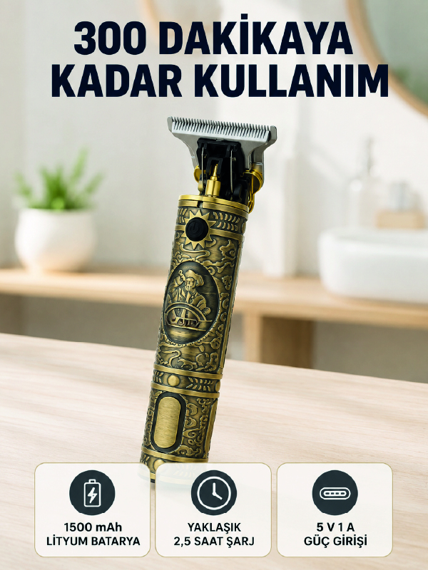 Kablosuz Saç Sakal Kesme Makinesi T Tipi Metal Bıçaklı 3 Kademeli Taraklı - Lisinya