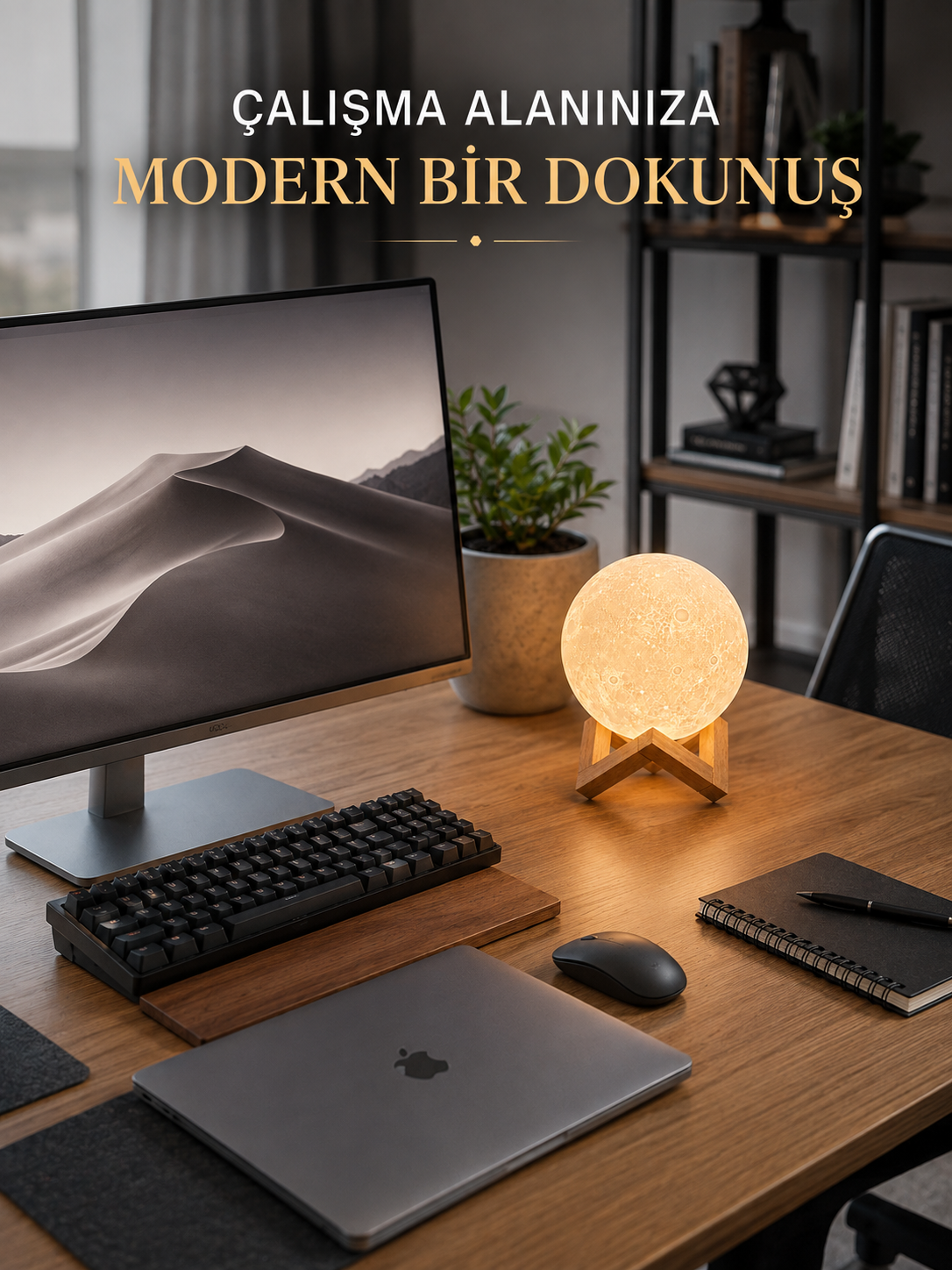 Gerçekçi Ay Dokulu Dekoratif Gece Lambası USB Şarjlı Ay Işığı - Lisinya