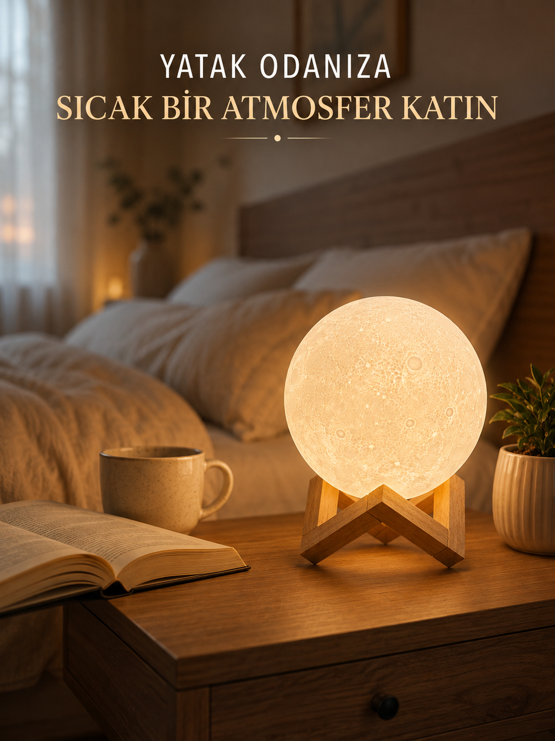 Dekoratif 3D Ay Işığı Masa Lambası Hediyelik Atmosfer Aydınlatması - Lisinya