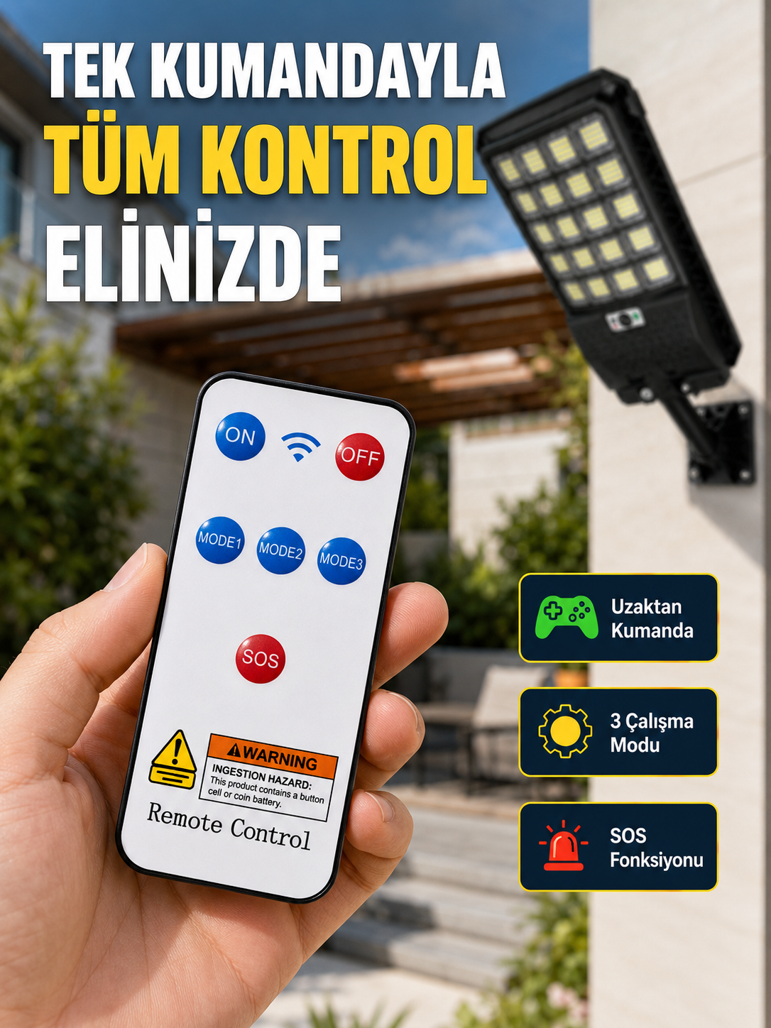 Güneş Enerjili LED Duvar ve Direk Lambası Suya Dayanıklı Akıllı Aydınlatma - Lisinya