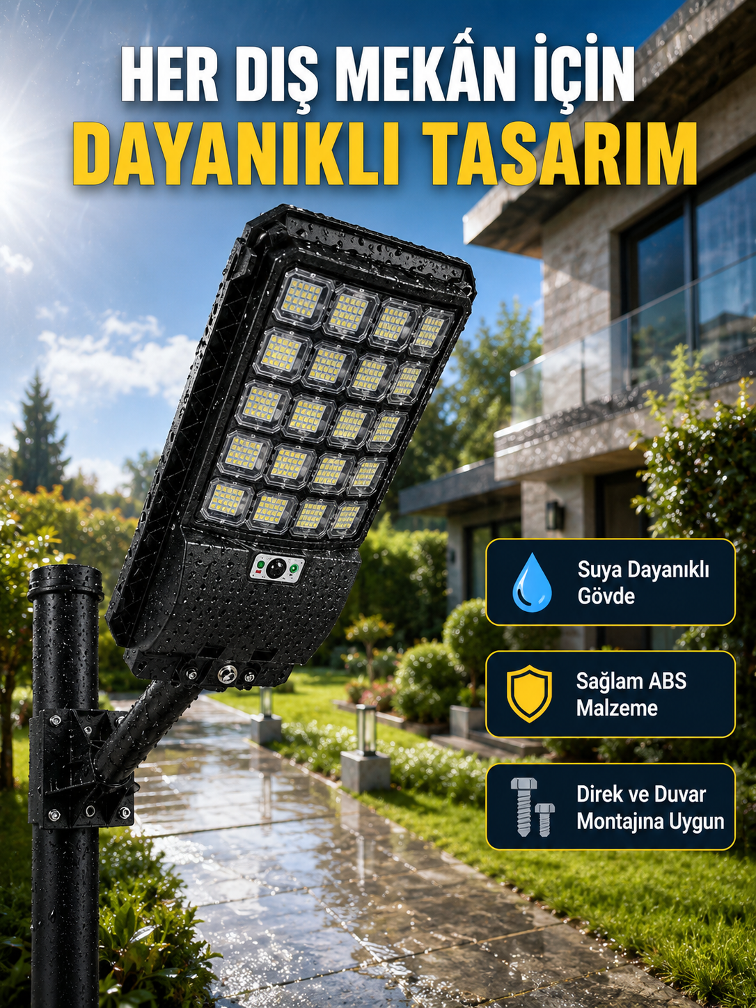 Güneş Enerjili Dış Mekan LED Lambası Geniş Aydınlatma Açılı Akıllı Sokak Lambası - Lisinya