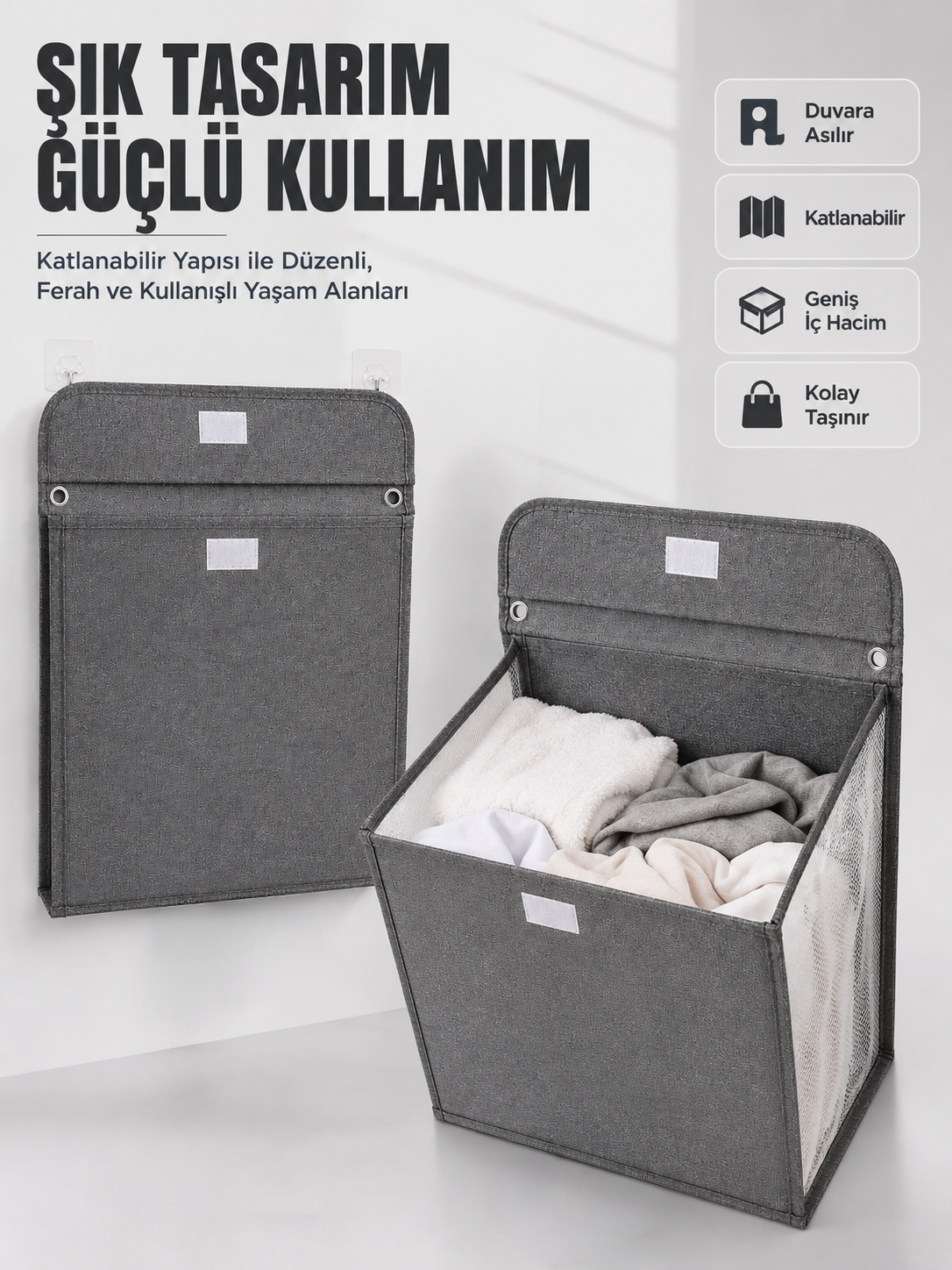 Duvara Asılabilir Katlanabilir Kirli Çamaşır Sepeti Geniş Hacimli Düzenleyici - Lisinya Duvara Asılabilir Katlanabilir Kirli Çamaşır Sepeti Geniş Hacimli Düzenleyici - Lisinya