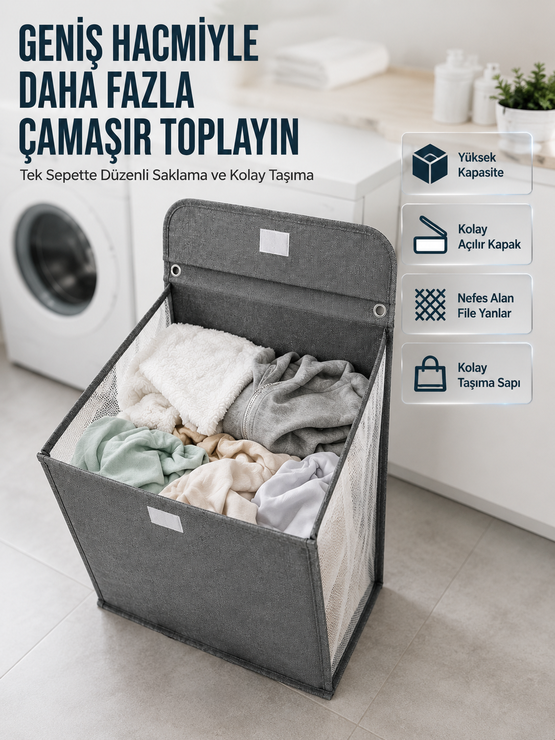 Modern Tasarımlı Duvara Monte Kirli Çamaşır Sepeti Pratik Saklama Çözümü - Lisinya Modern Tasarımlı Duvara Monte Kirli Çamaşır Sepeti Pratik Saklama Çözümü - Lisinya