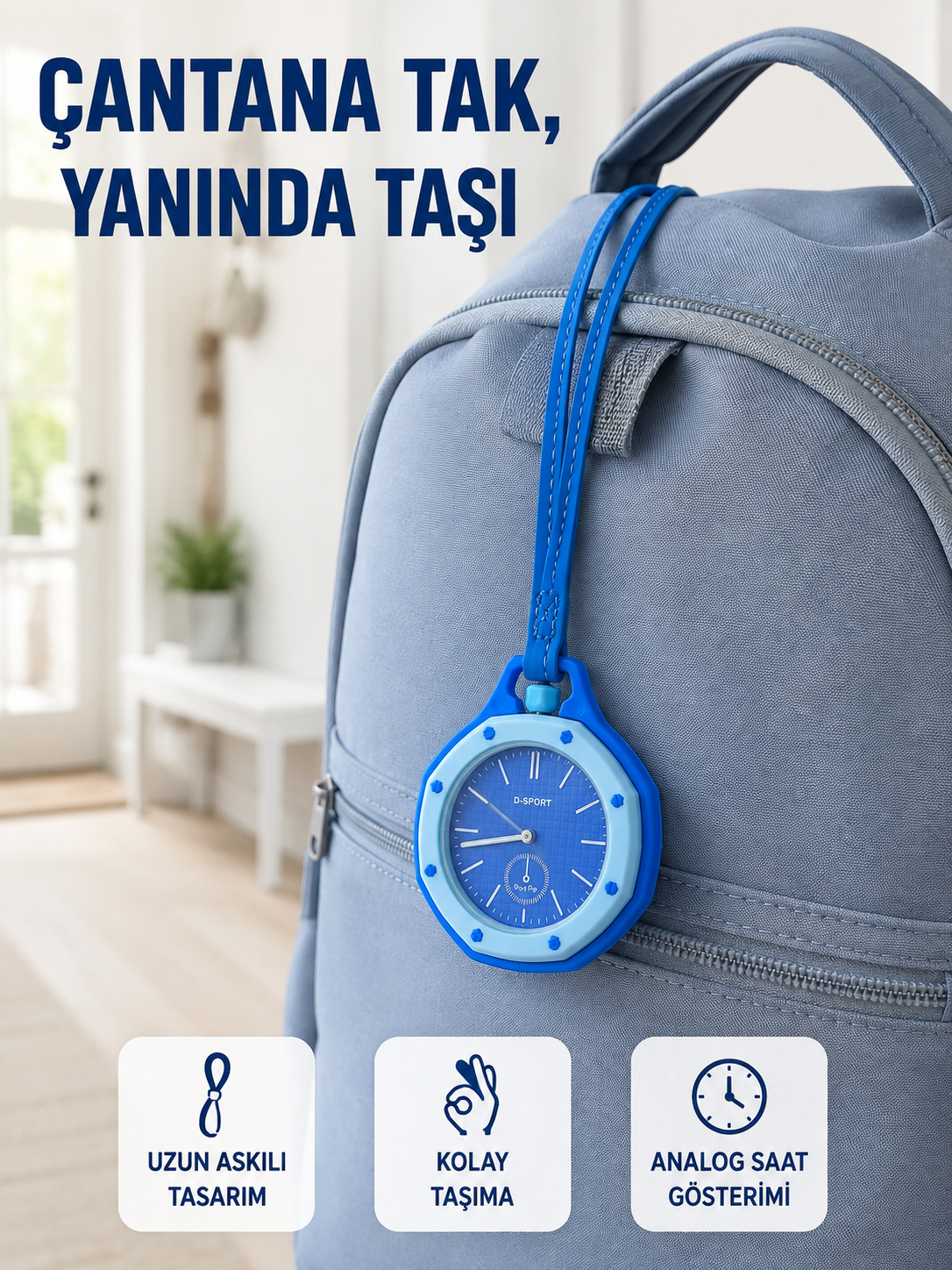 Çanta ve Anahtarlık İçin Askılı Analog Taşınabilir Charm Saat Mavi - Lisinya Çanta ve Anahtarlık İçin Askılı Analog Taşınabilir Charm Saat Mavi - Lisinya