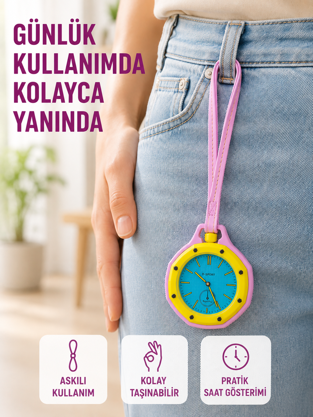 Askılı Analog Taşınabilir Saat Çanta Charmı Günlük Aksesuar Pembe - Lisinya Askılı Analog Taşınabilir Saat Çanta Charmı Günlük Aksesuar Pembe - Lisinya