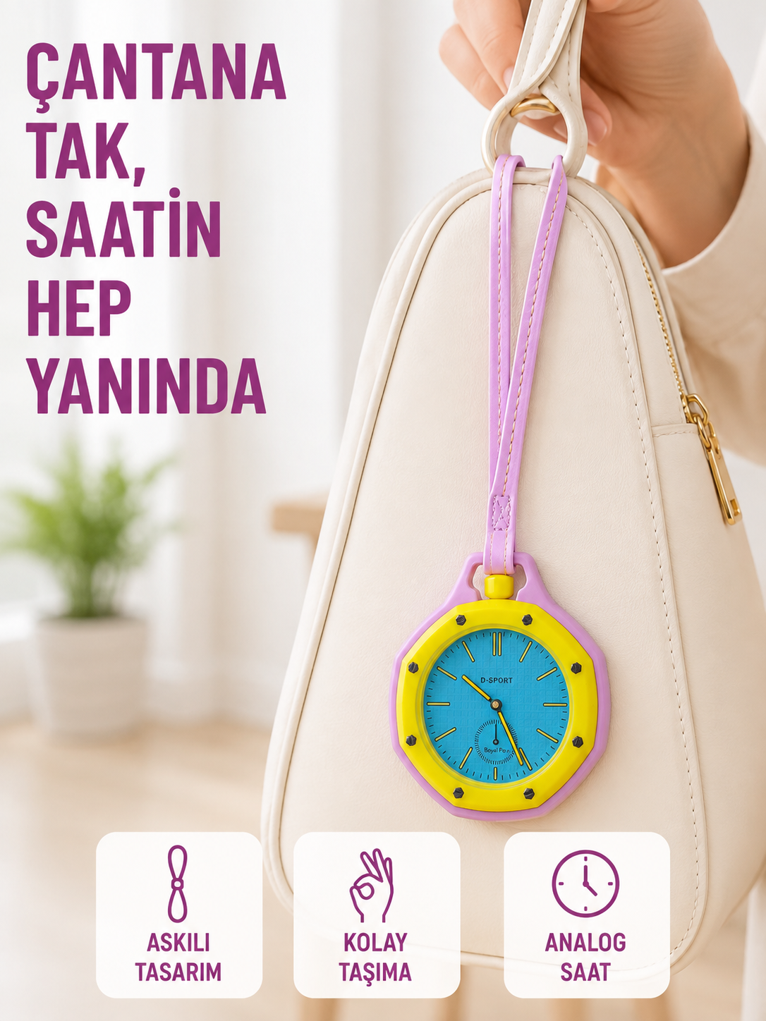 Anahtarlık Çanta Charmı Askılı Analog Dekoratif Saat Pembe - Lisinya Anahtarlık Çanta Charmı Askılı Analog Dekoratif Saat Pembe - Lisinya