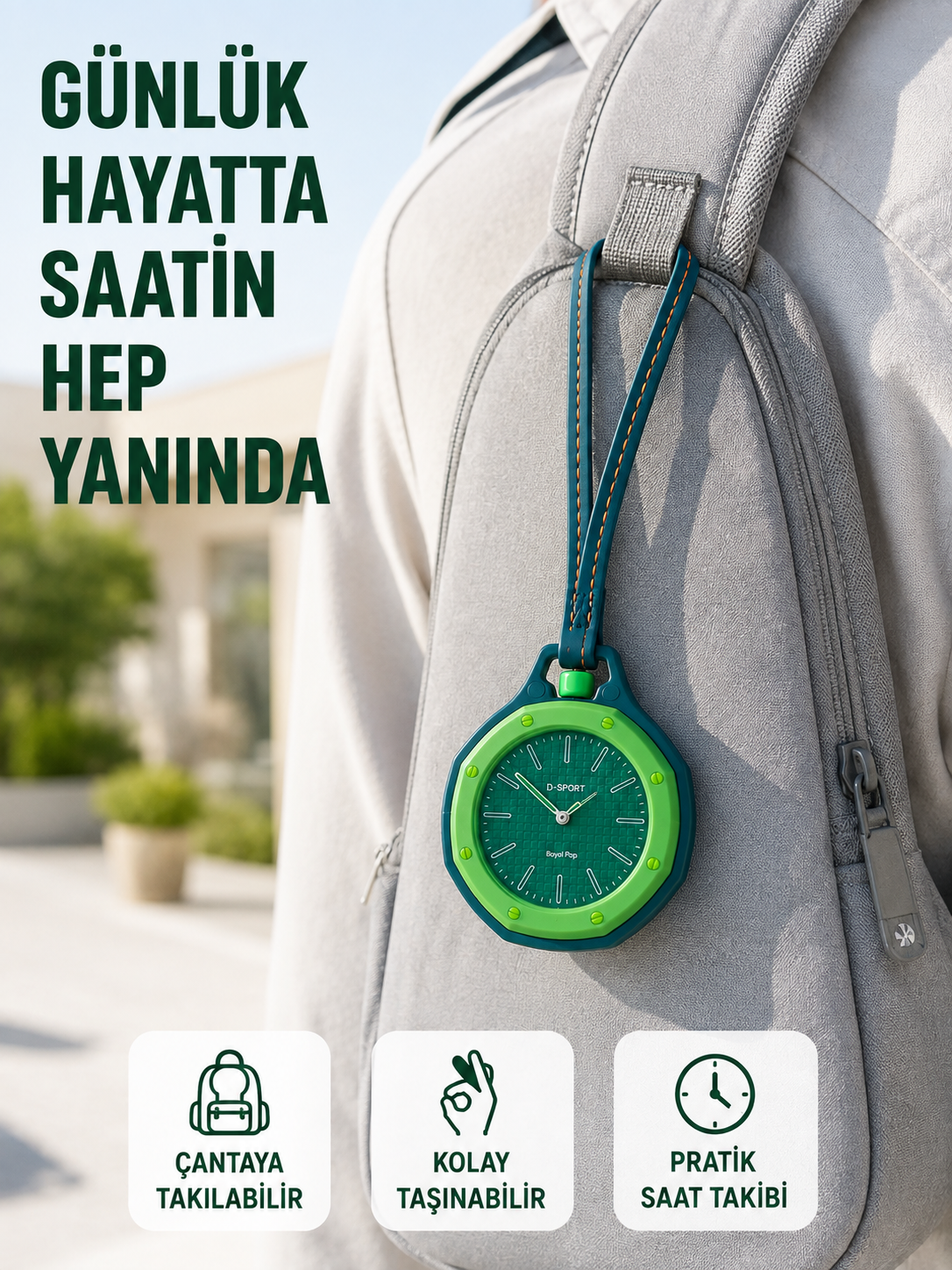 Çanta Charmı Askılı Analog Taşınabilir Saat Günlük Aksesuar Yeşil - Lisinya Çanta Charmı Askılı Analog Taşınabilir Saat Günlük Aksesuar Yeşil - Lisinya