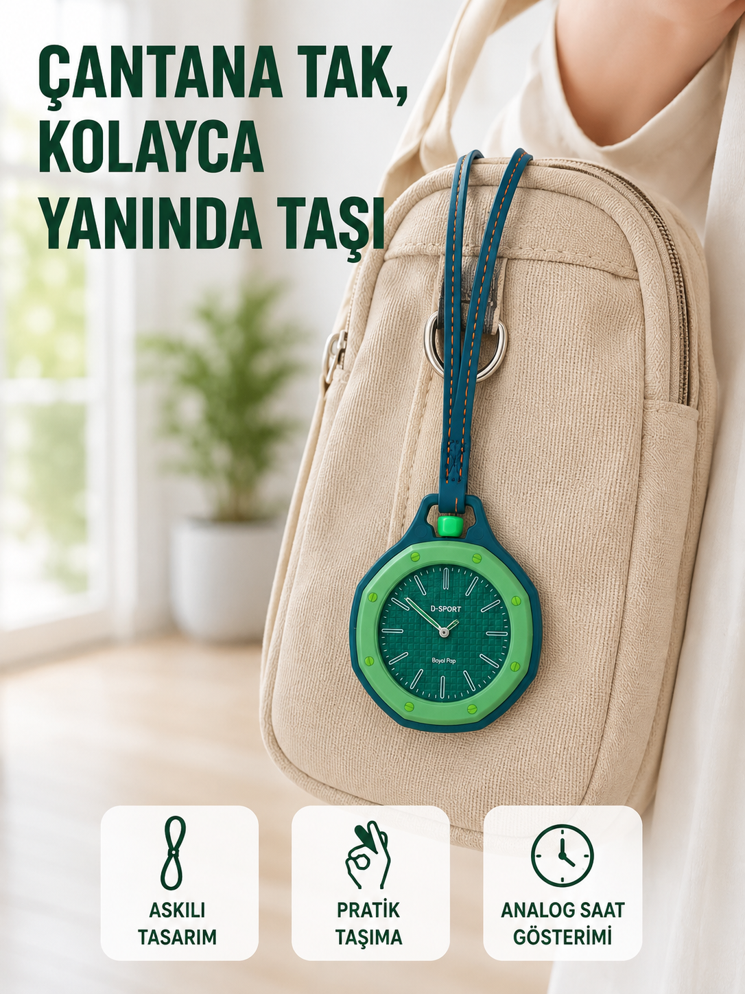 Askılı Analog Saat Pantolon Kemer ve Çanta Aksesuarı Yeşil - Lisinya Askılı Analog Saat Pantolon Kemer ve Çanta Aksesuarı Yeşil - Lisinya