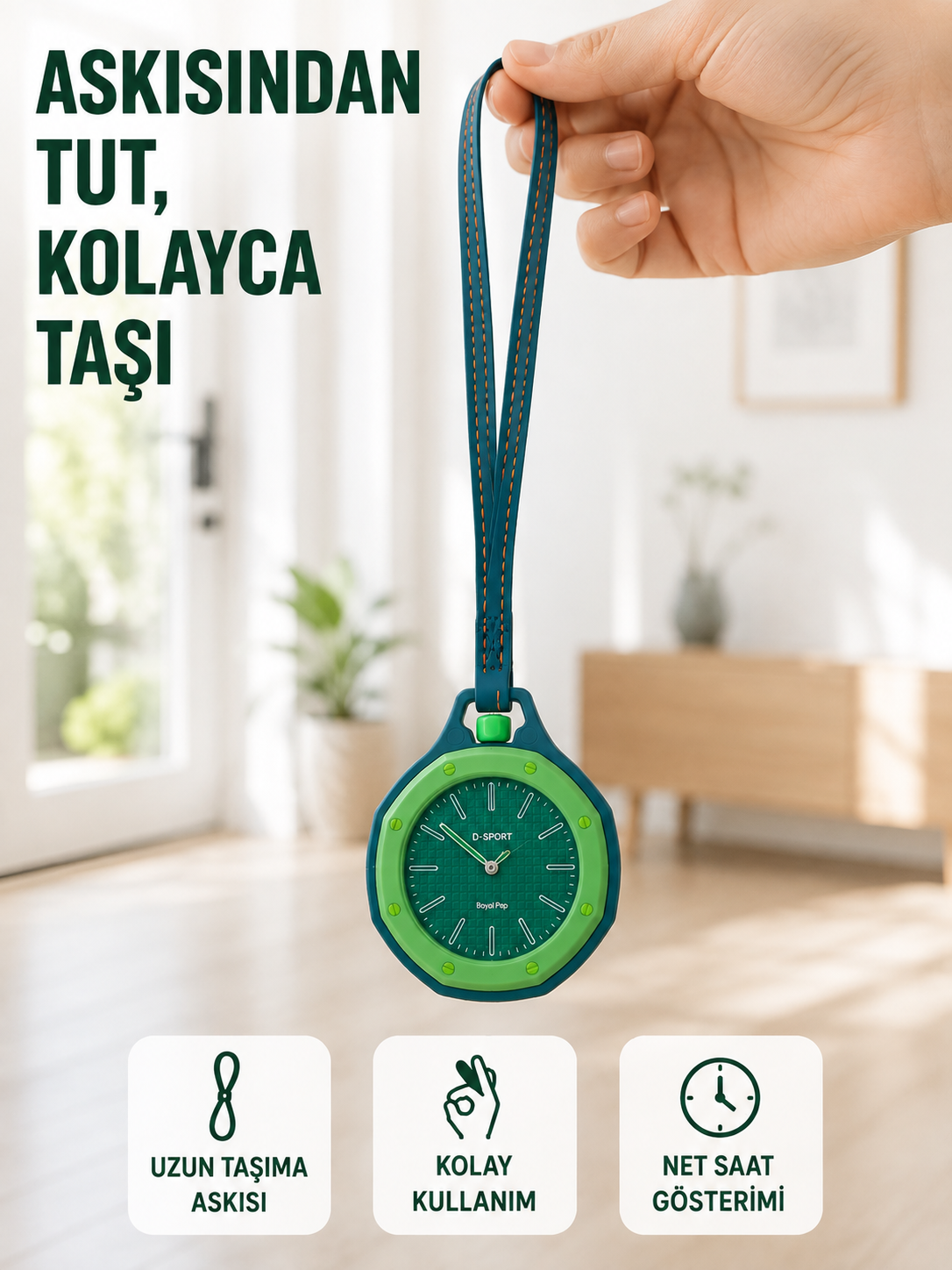 Anahtarlık ve Sırt Çantası İçin Askılı Charm Analog Saat Yeşil - Lisinya Anahtarlık ve Sırt Çantası İçin Askılı Charm Analog Saat Yeşil - Lisinya