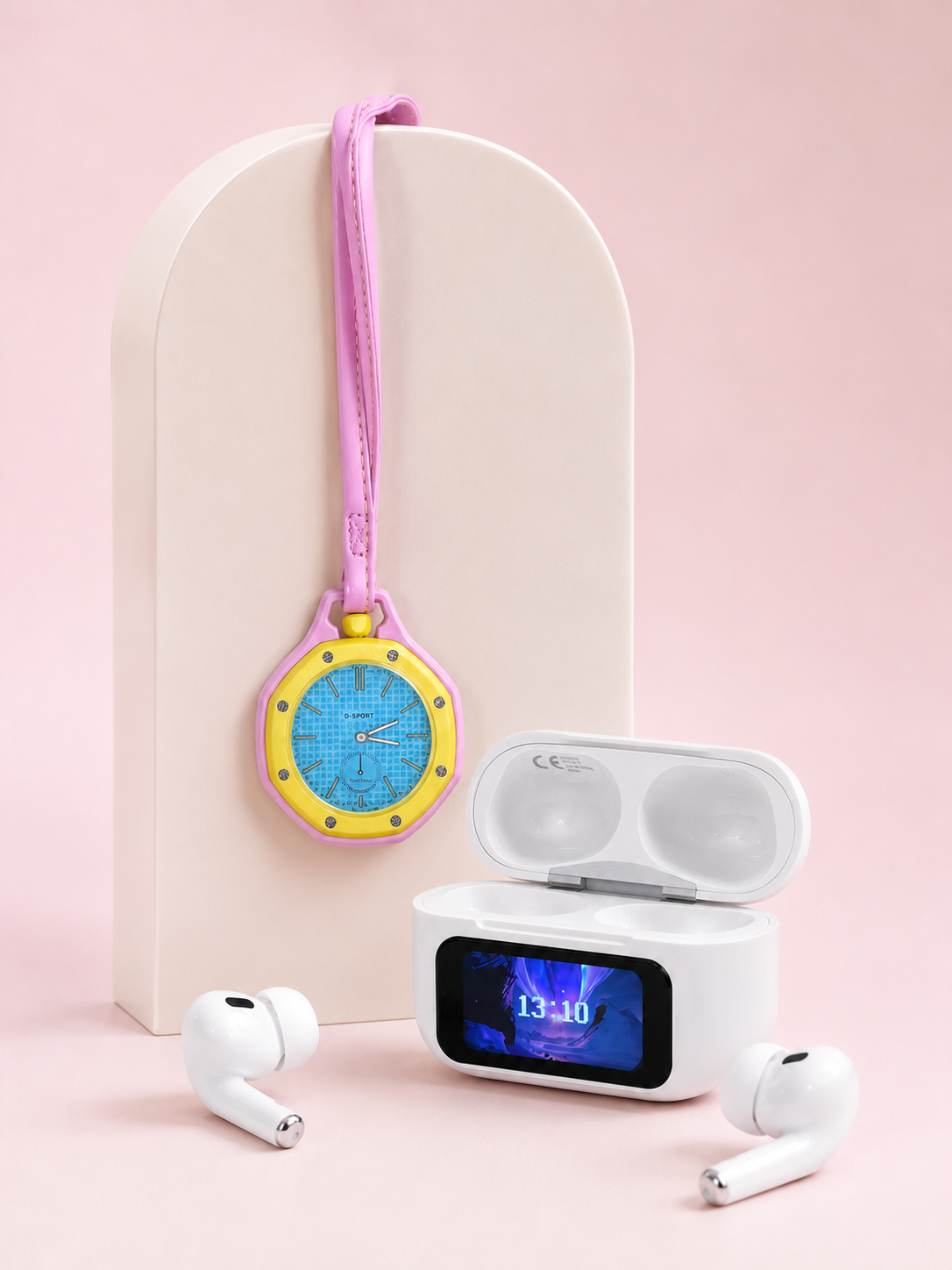 Bluetooth 5.4 Kablosuz Kulaklık Pembe Askılı Analog Charm Saat İkili Set - Lisinya Bluetooth 5.4 Kablosuz Kulaklık Pembe Askılı Analog Charm Saat İkili Set - Lisinya