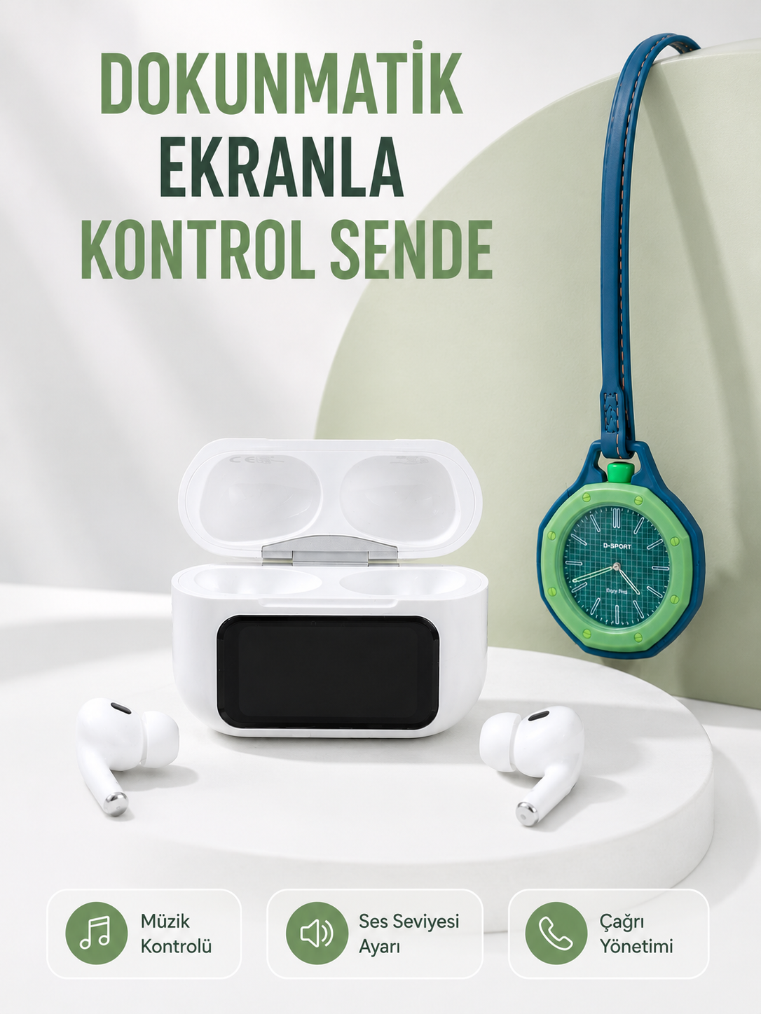 Bluetooth 5.4 Kablosuz Kulaklık Yeşil Askılı Analog Charm Saat İkili Set - Lisinya Bluetooth 5.4 Kablosuz Kulaklık Yeşil Askılı Analog Charm Saat İkili Set - Lisinya