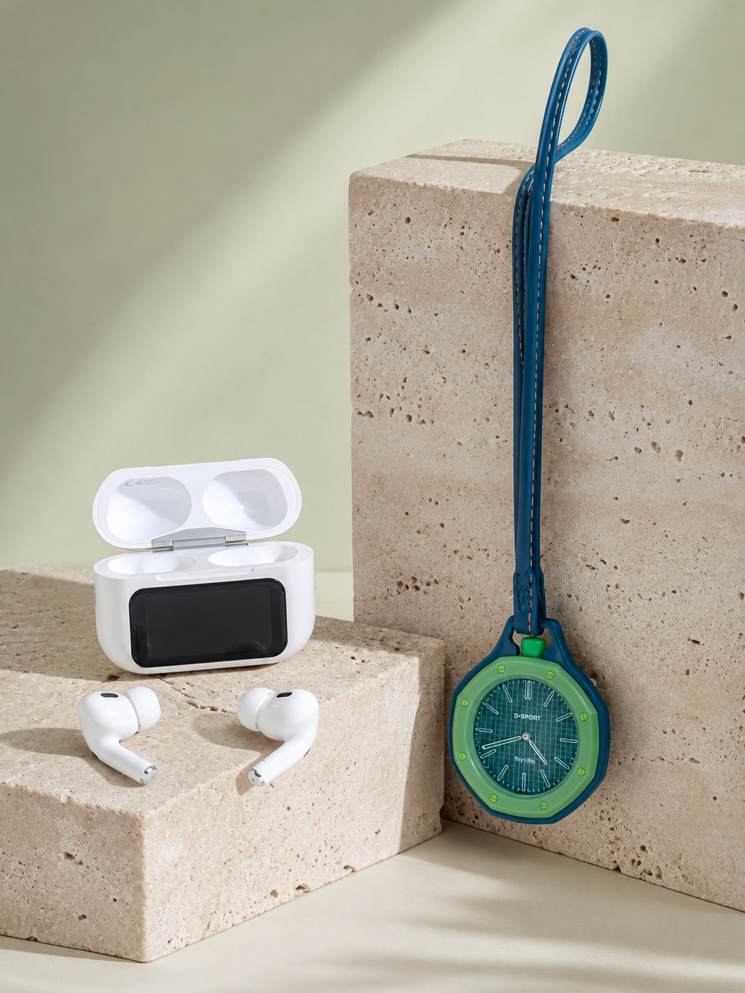 Bluetooth 5.4 Kablosuz Kulaklık Yeşil Askılı Analog Charm Saat İkili Set - Lisinya
