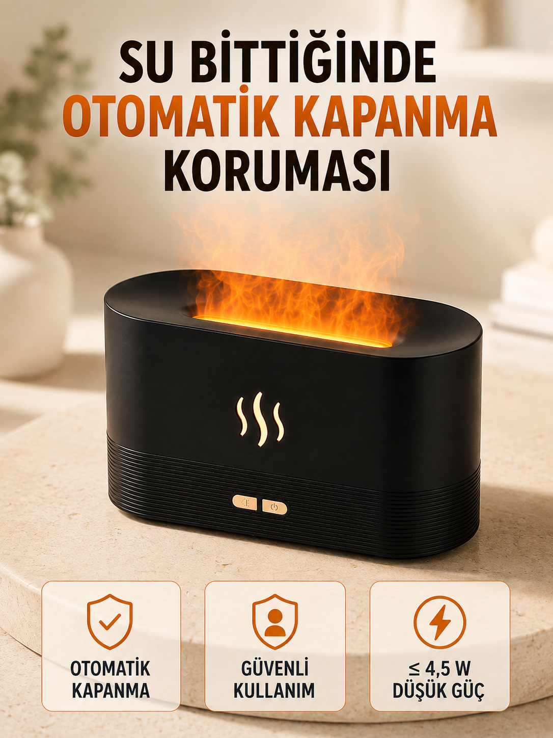 Alev Efektli Ultrasonik Aroma Difüzörü 180 ML LED Işıklı Hava Nemlendirici - Lisinya