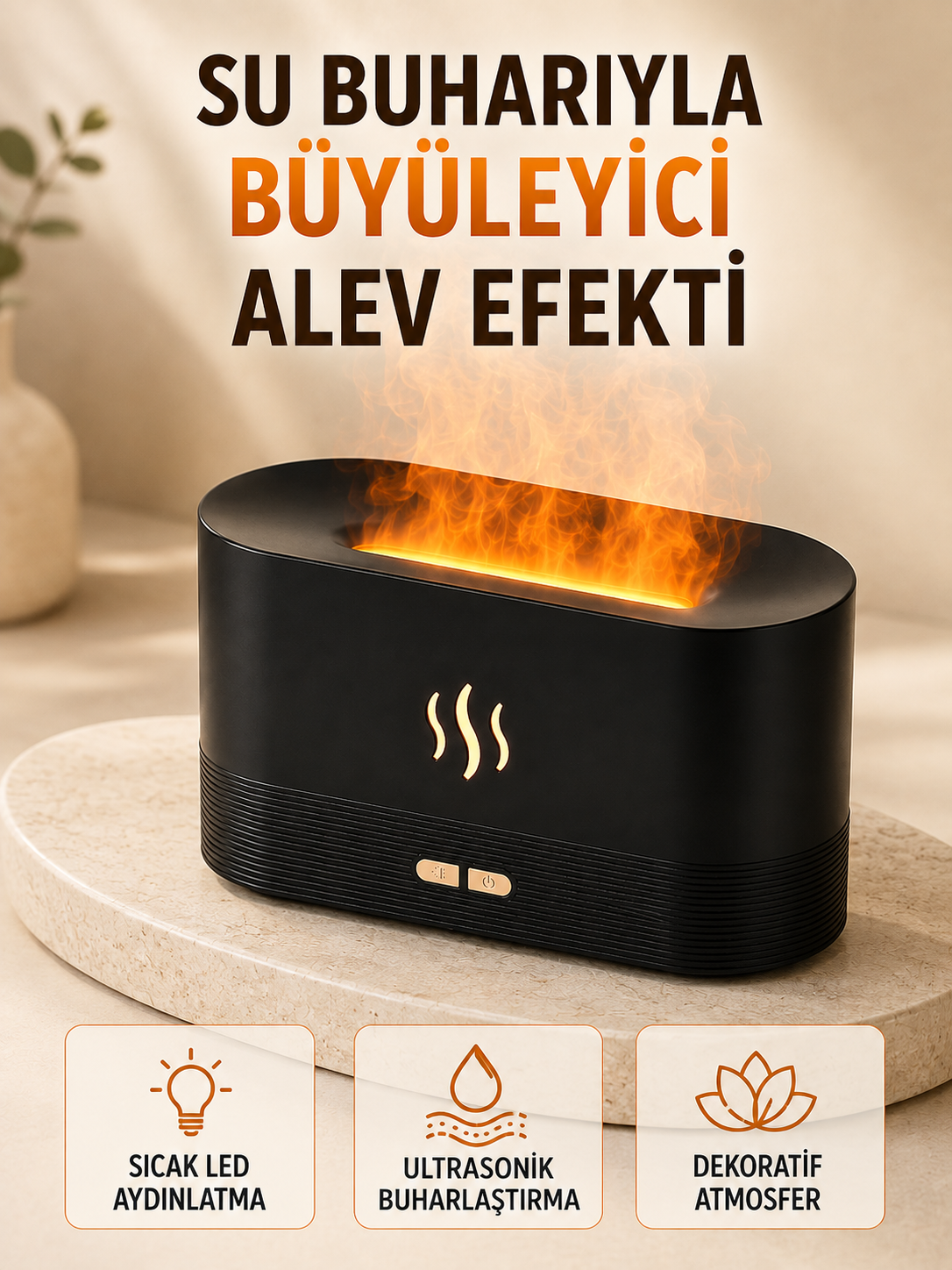 LED Alev Efektli Hava Nemlendirici 9 12 Saat Kullanımlı Aroma Difüzörü - Lisinya LED Alev Efektli Hava Nemlendirici 9 12 Saat Kullanımlı Aroma Difüzörü - Lisinya
