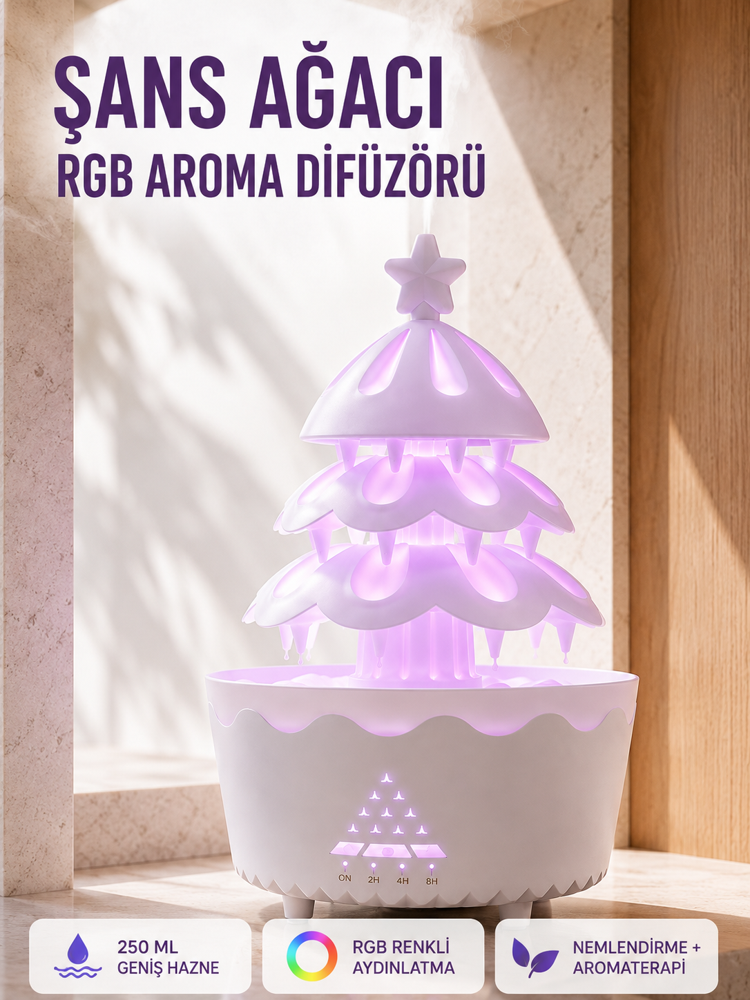 Şans Ağacı 250 ML Ultrasonik Hava Nemlendirici RGB Işıklı Aroma Difüzörü - Lisinya Şans Ağacı 250 ML Ultrasonik Hava Nemlendirici RGB Işıklı Aroma Difüzörü - Lisinya