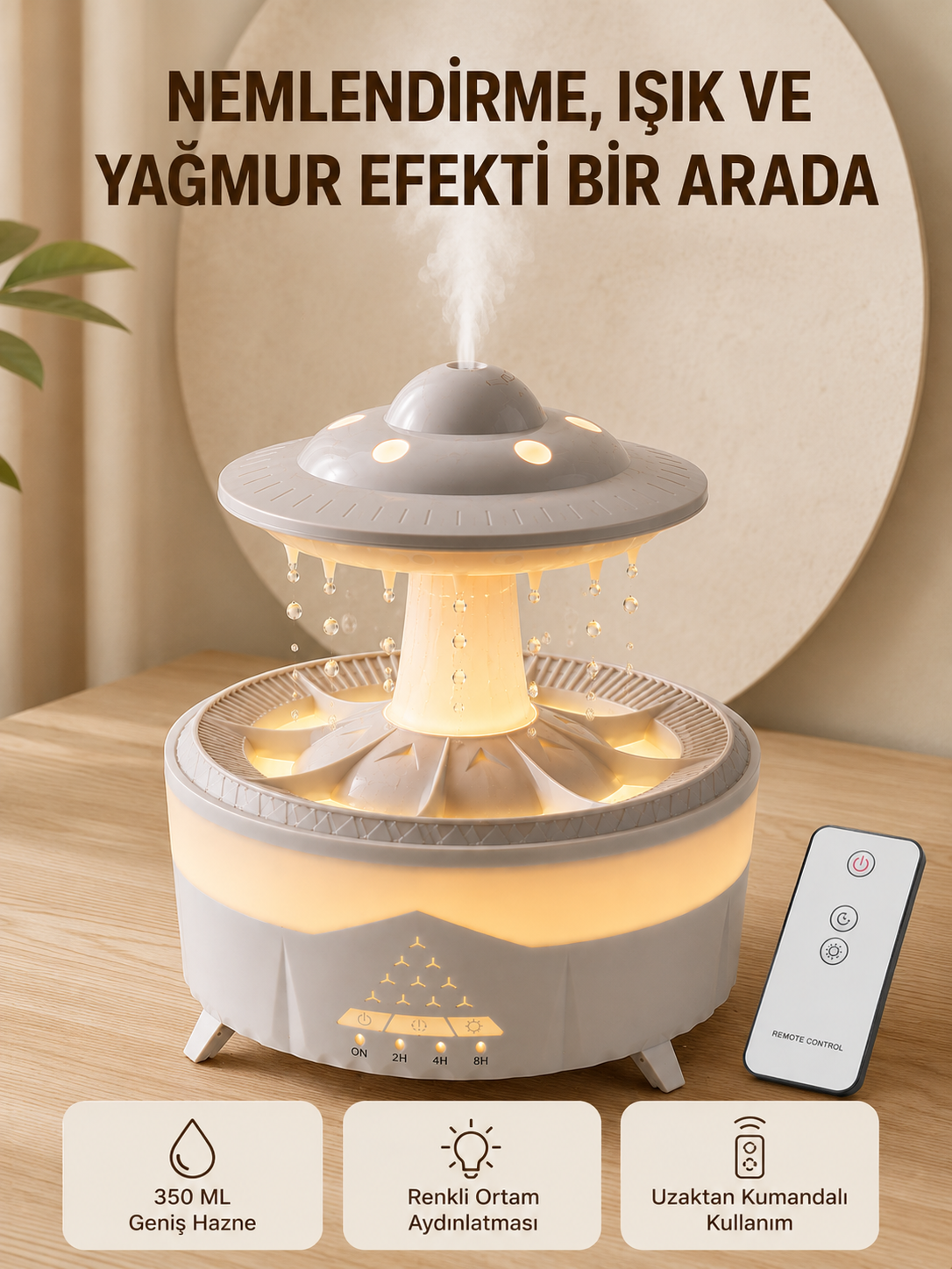 UFO Yağmur Efektli Hava Nemlendirici 350 ML RGB Işıklı Uzaktan Kumandalı - Lisinya UFO Yağmur Efektli Hava Nemlendirici 350 ML RGB Işıklı Uzaktan Kumandalı - Lisinya