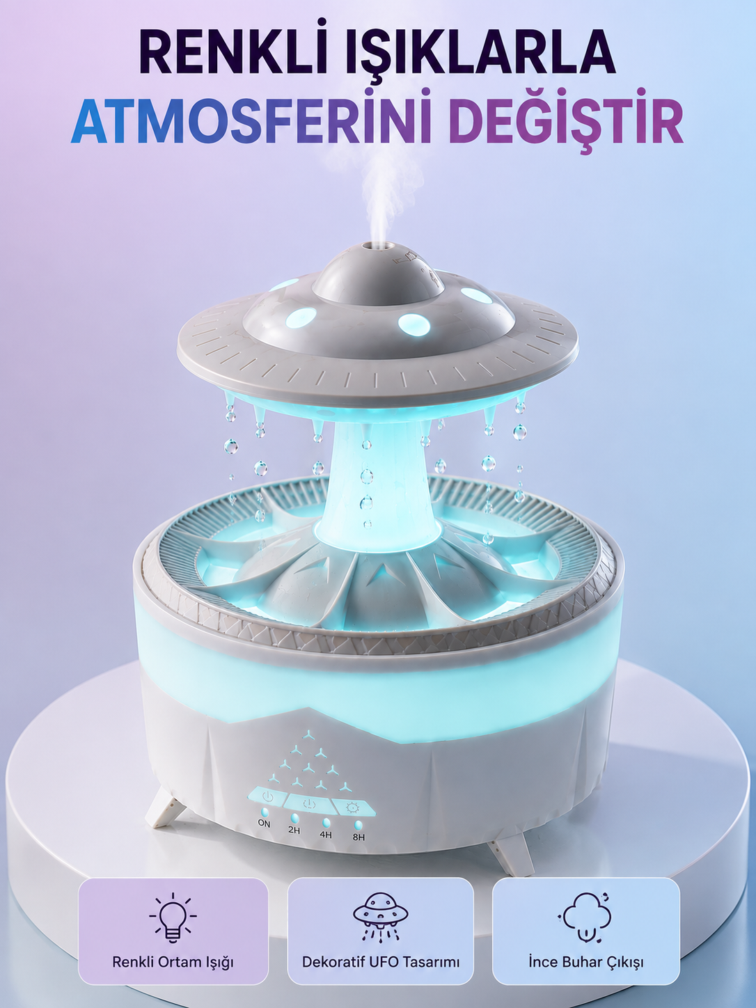 RGB Işıklı Yağmur Efektli Hava Nemlendirici 350 ML Sessiz Çalışma Uzaktan Kumanda - Lisinya RGB Işıklı Yağmur Efektli Hava Nemlendirici 350 ML Sessiz Çalışma Uzaktan Kumanda - Lisinya