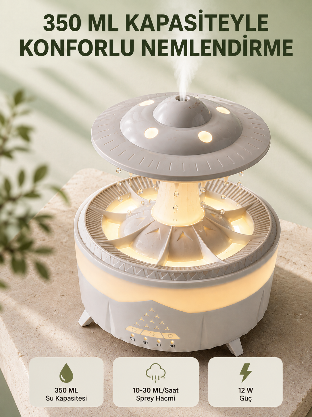 Dekoratif UFO Hava Nemlendirici Simüle Yağmur Damlalı Renkli Gece Işıklı 350 ML - Lisinya Dekoratif UFO Hava Nemlendirici Simüle Yağmur Damlalı Renkli Gece Işıklı 350 ML - Lisinya