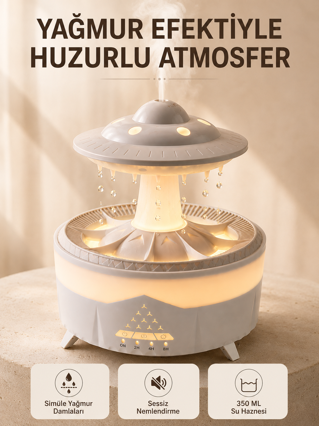 UFO Tasarımlı 350 ML Hava Nemlendirici Renkli Ortam Işığı Yağmur Efektli Difüzör - Lisinya UFO Tasarımlı 350 ML Hava Nemlendirici Renkli Ortam Işığı Yağmur Efektli Difüzör - Lisinya