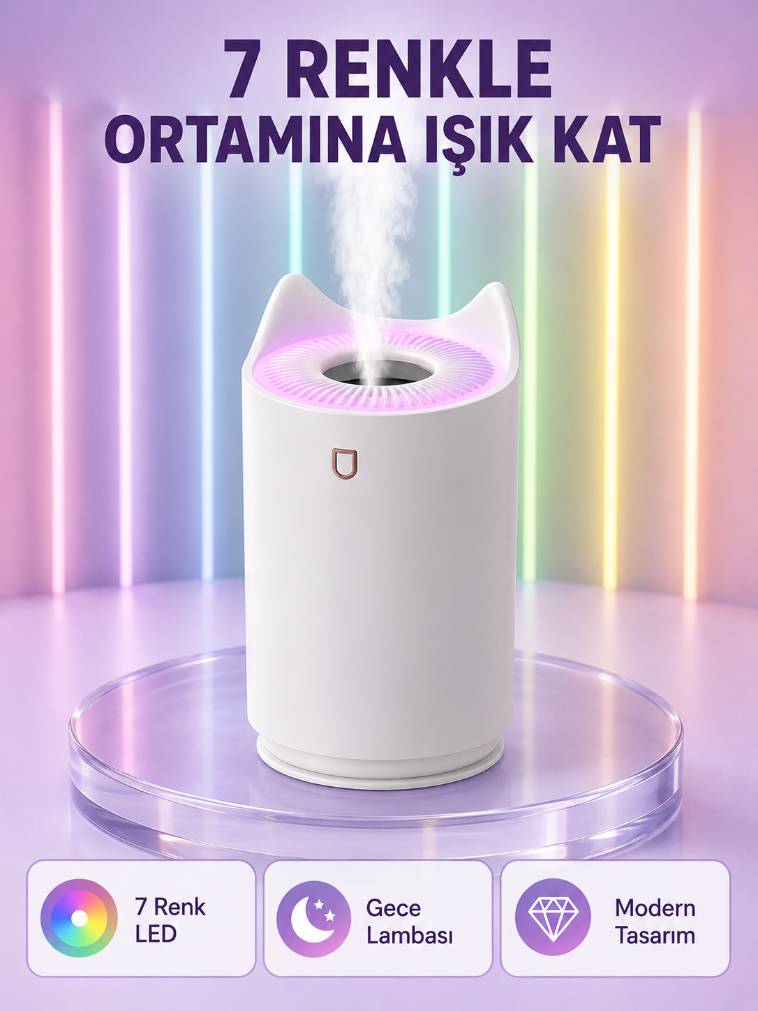 Oda Nemlendirici LED Işıklı Ultrasonik Buhar Makinesi Aroma Difüzör - Lisinya Oda Nemlendirici LED Işıklı Ultrasonik Buhar Makinesi Aroma Difüzör - Lisinya