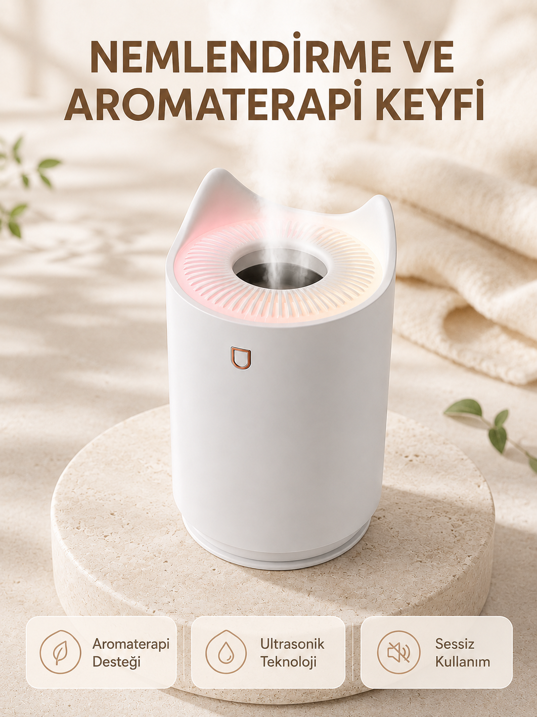 Aroma Difüzör Hava Nemlendirici Sessiz Çalışma LED Gece Lambası - Lisinya Aroma Difüzör Hava Nemlendirici Sessiz Çalışma LED Gece Lambası - Lisinya