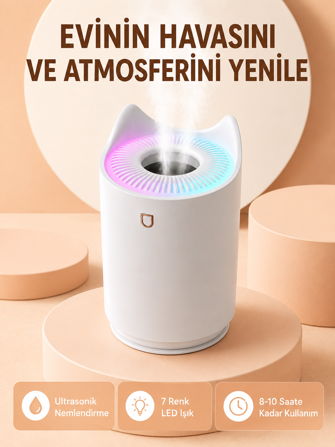 Hava Nemlendirici Buhar Makinesi Aromaterapi LED Işıklı Oda Nemlendirici - Lisinya Hava Nemlendirici Buhar Makinesi Aromaterapi LED Işıklı Oda Nemlendirici - Lisinya