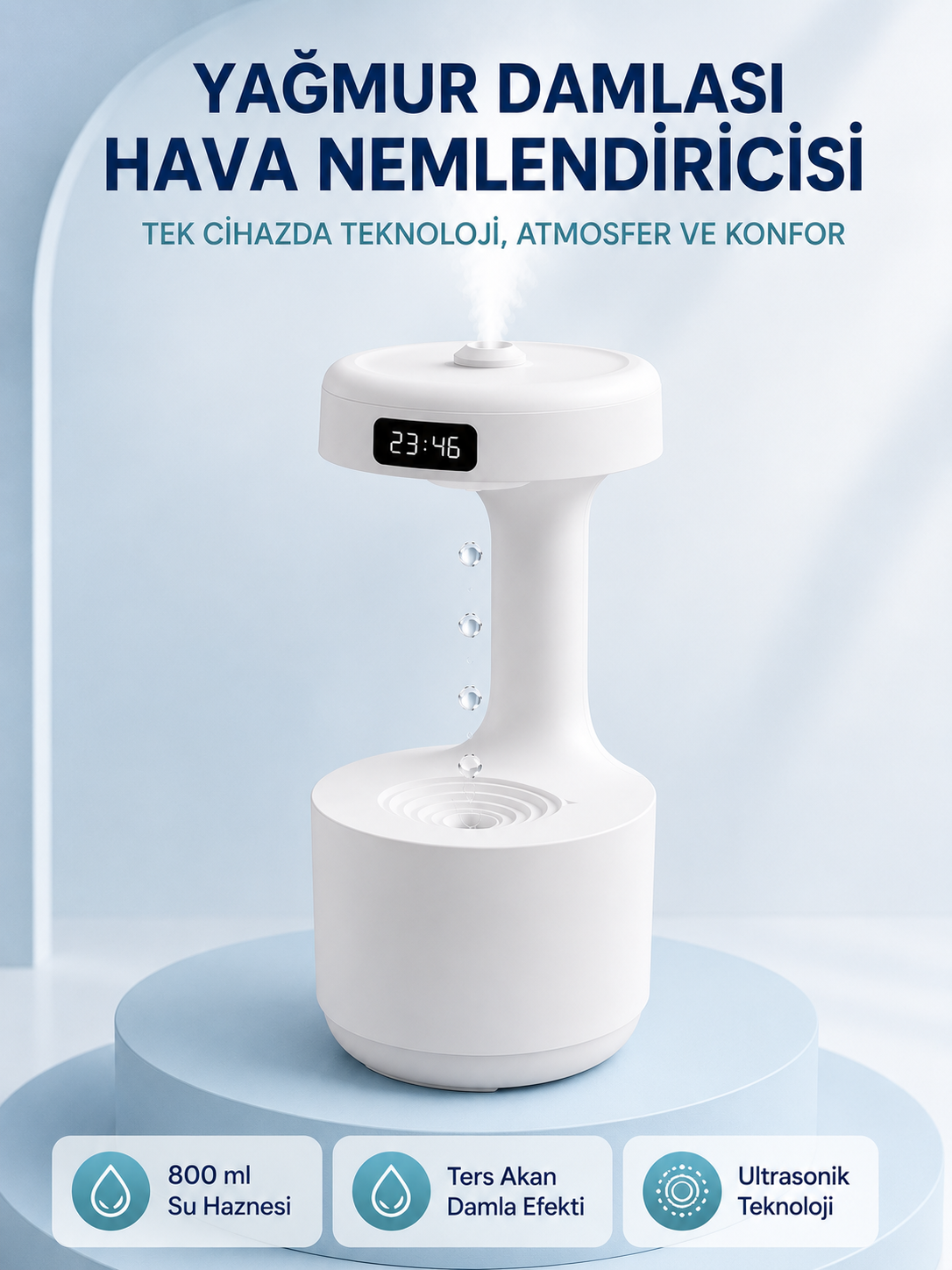Anti Yerçekimi Su Damlası Hava Nemlendirici 800 ml Ultrasonik Aroma Difüzör - Lisinya