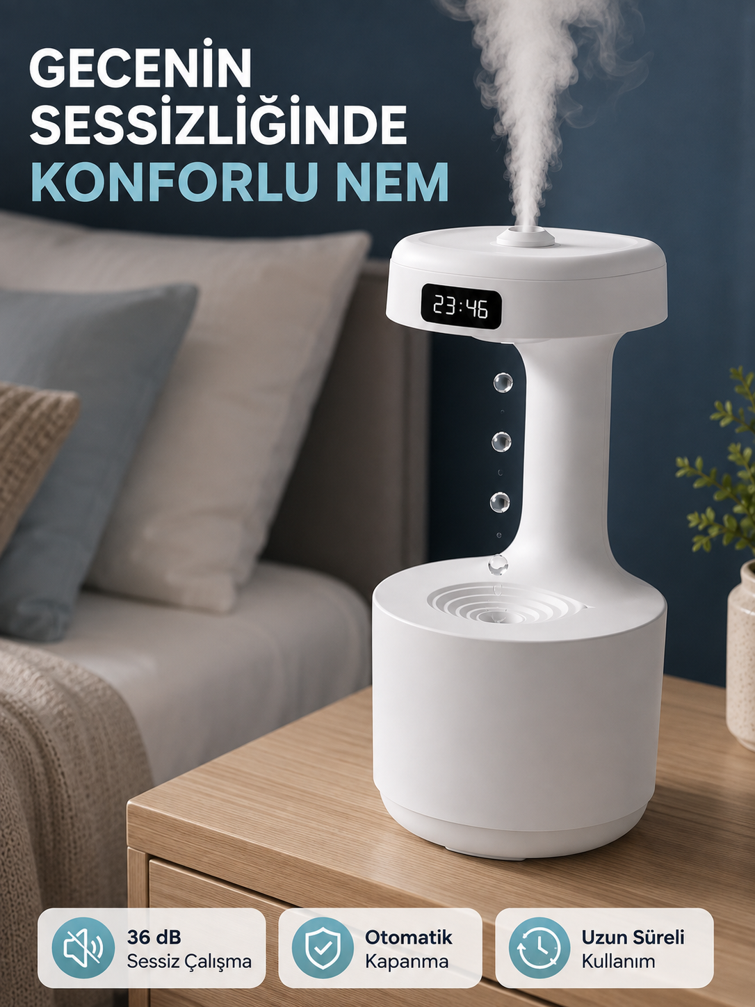 Ultrasonik Hava Nemlendirici 800 ml Aromaterapi Difüzör Ters Su Damlası Efektli - Lisinya Ultrasonik Hava Nemlendirici 800 ml Aromaterapi Difüzör Ters Su Damlası Efektli - Lisinya