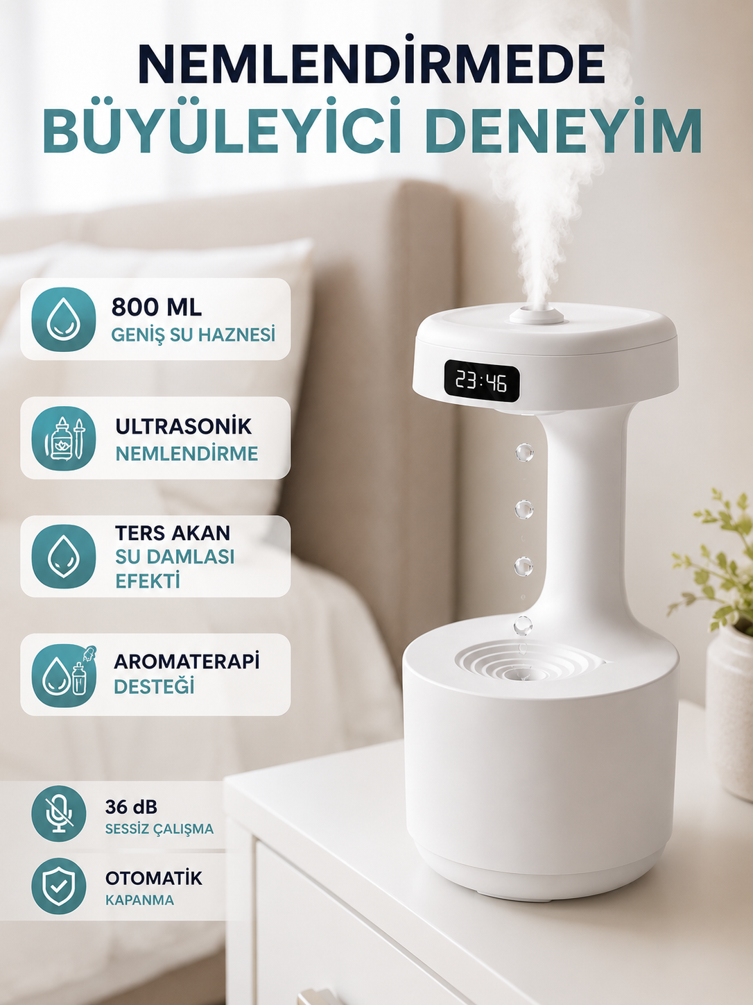 Yağmur Damlası Hava Nemlendirici Ultrasonik Buhar Makinesi 800 ml Aroma Difüzör - Lisinya Yağmur Damlası Hava Nemlendirici Ultrasonik Buhar Makinesi 800 ml Aroma Difüzör - Lisinya