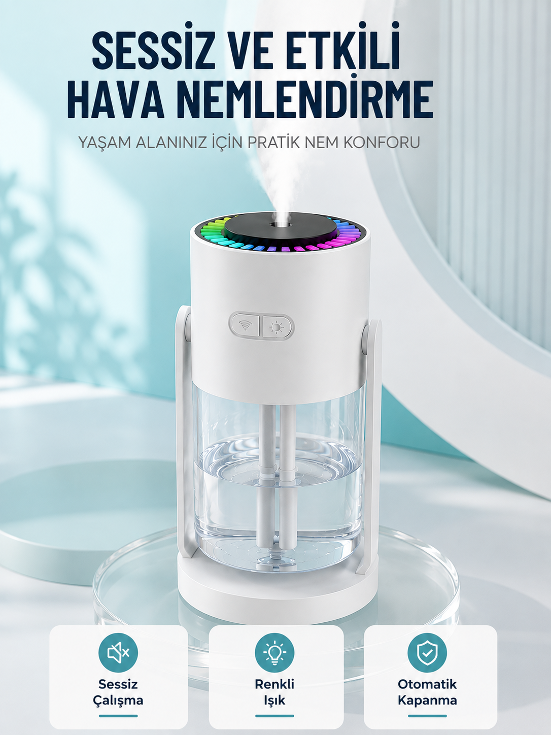Hava Nemlendirici LED Işıklı Sessiz Çalışan Otomatik Kapanmalı Masaüstü Nemlendirme Cihazı - Lisinya Hava Nemlendirici LED Işıklı Sessiz Çalışan Otomatik Kapanmalı Masaüstü Nemlendirme Cihazı - Lisinya