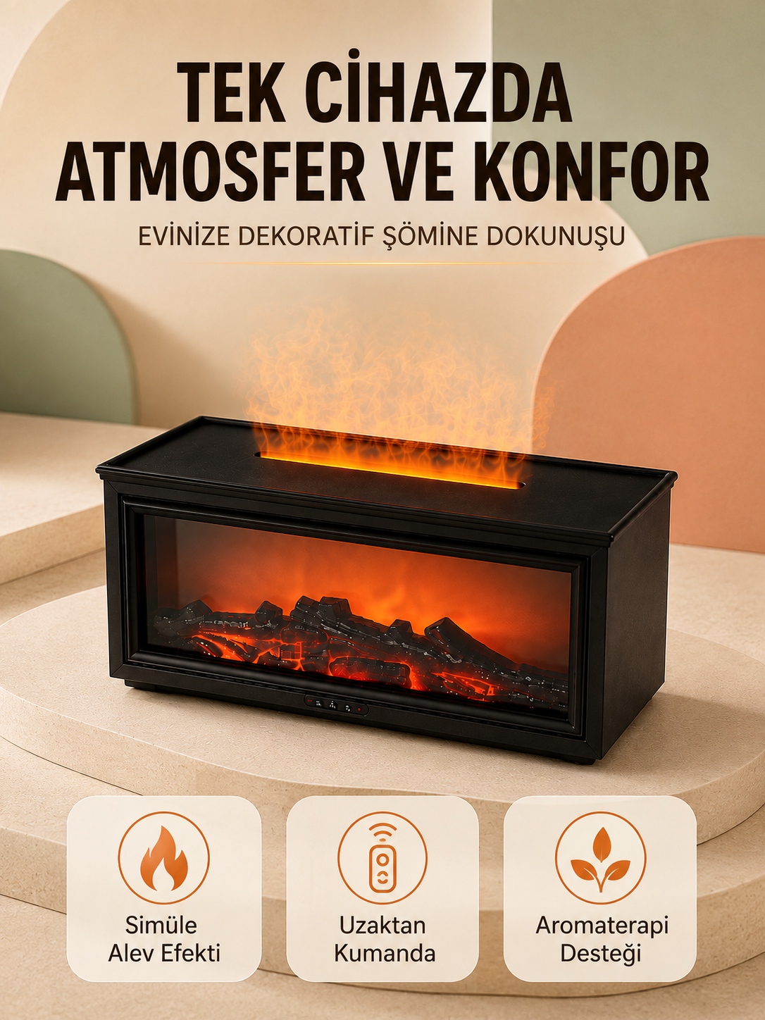 Alev Efektli Hava Nemlendirici Aromaterapi Difüzörü Uzaktan Kumandalı 250 ML - Lisinya