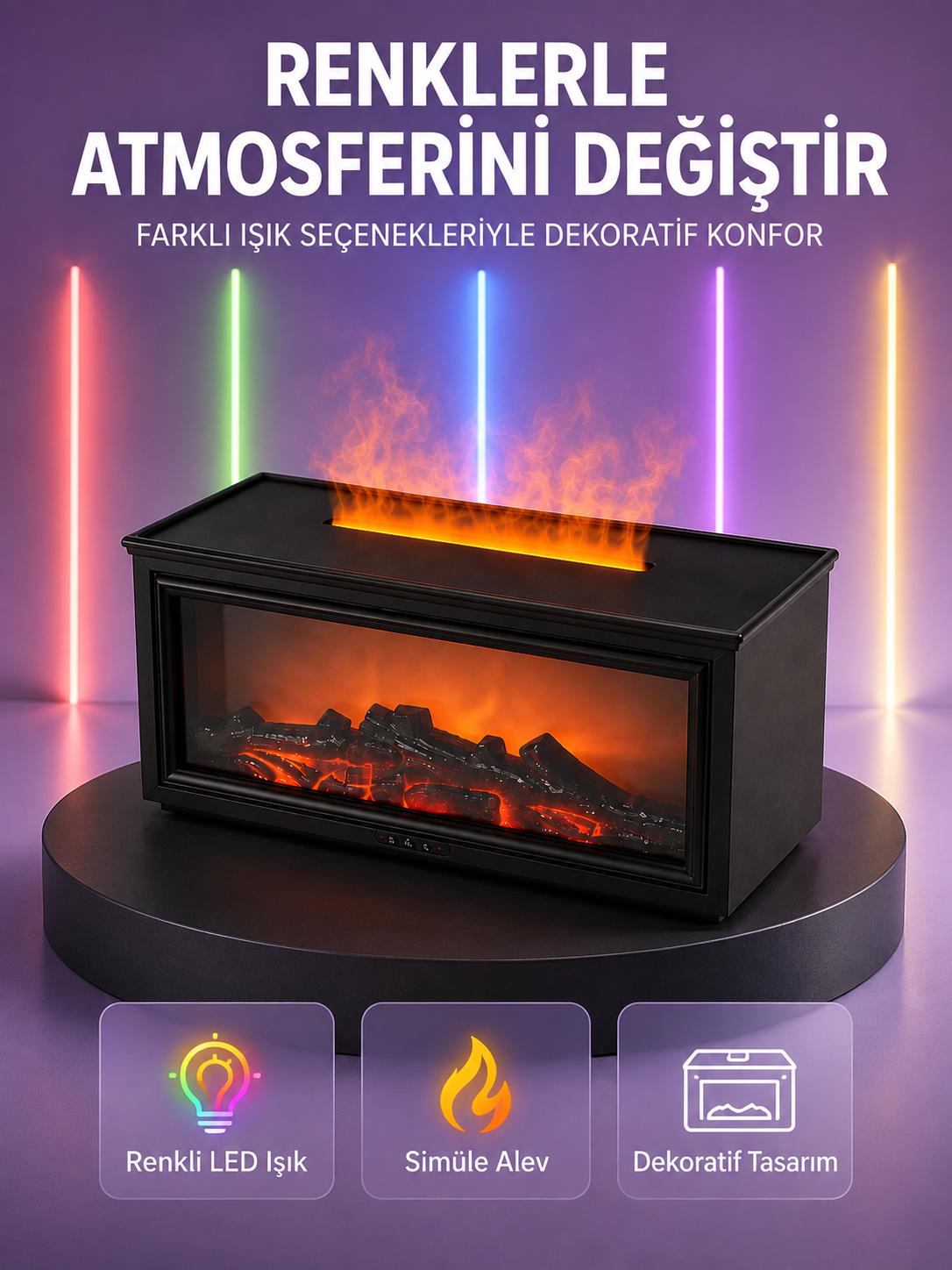 Şömine Görünümlü Hava Nemlendirici Renkli LED Işıklı Aroma Difüzörü - Lisinya Şömine Görünümlü Hava Nemlendirici Renkli LED Işıklı Aroma Difüzörü - Lisinya