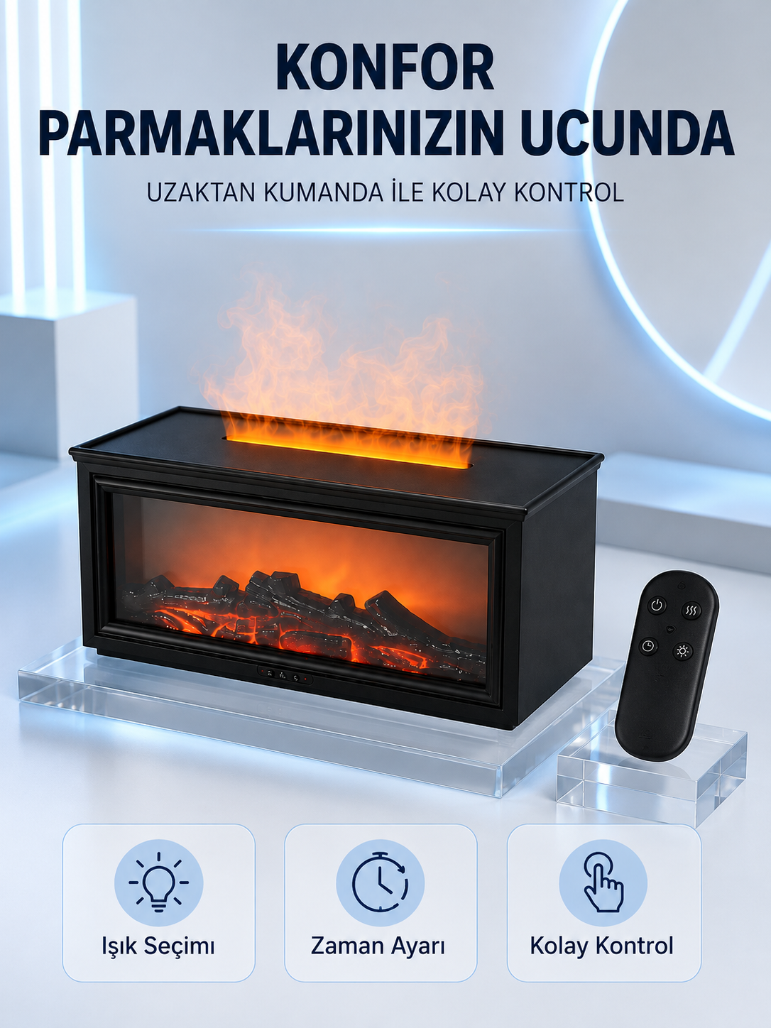Dekoratif Şömine Görünümlü Nemlendirici Uzaktan Kumandalı Renkli LED Işıklı Difüzör - Lisinya Dekoratif Şömine Görünümlü Nemlendirici Uzaktan Kumandalı Renkli LED Işıklı Difüzör - Lisinya
